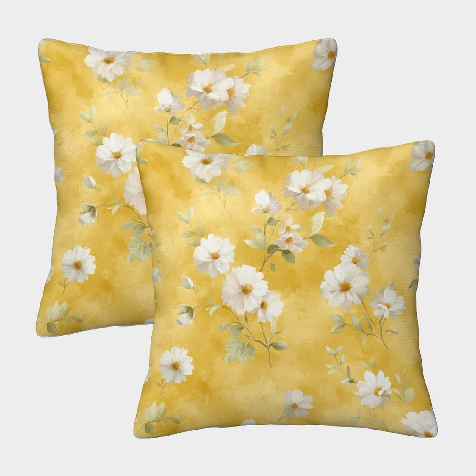 kaiyun 2 Pack Yellow And White Daisy Pattern 3D Image Printed Single-sided Cushion Cover 45x45cm