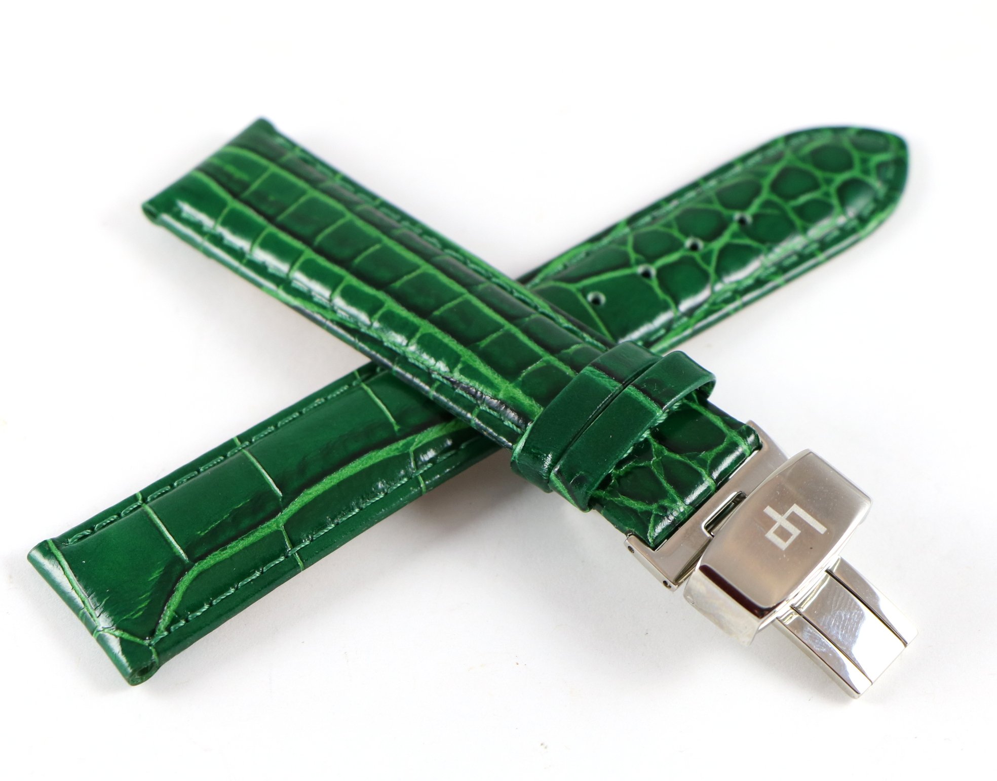 Lucien Piccard20MM Alligator Grain/Texture Real Leather Watch Strap Dark Green with Stainless LP Butterfly Clasp