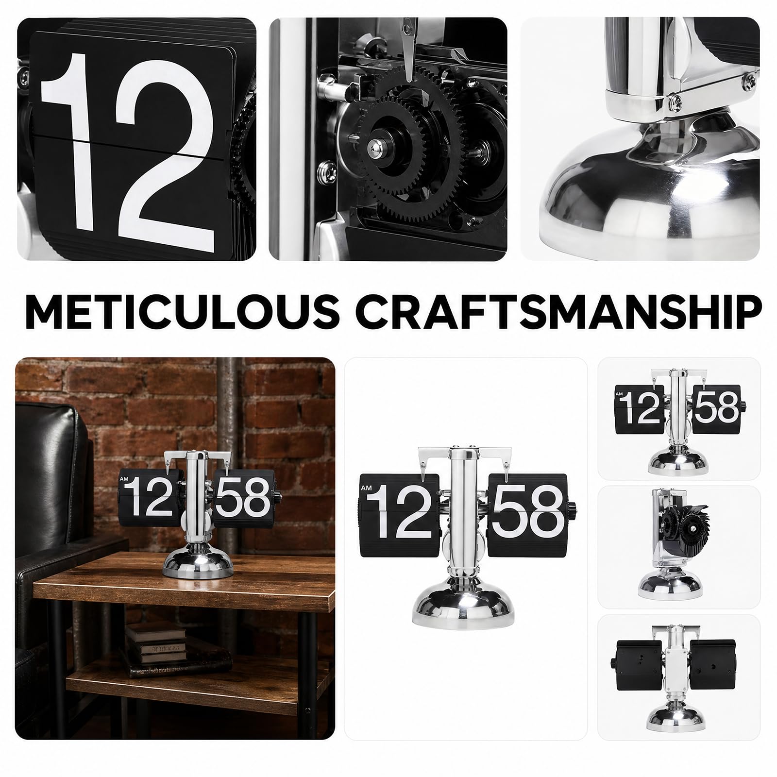 Digitale Klappuhr,Retro-Flip-Uhr,Flip-Schreibtischuhr,Flip-Uhr Retro,Schreibtischuhr Vintage Design Für Büro,Wohnzimmer,Dekoration,Arbeitszimmer,Batteriebetriebene,Schwarz
