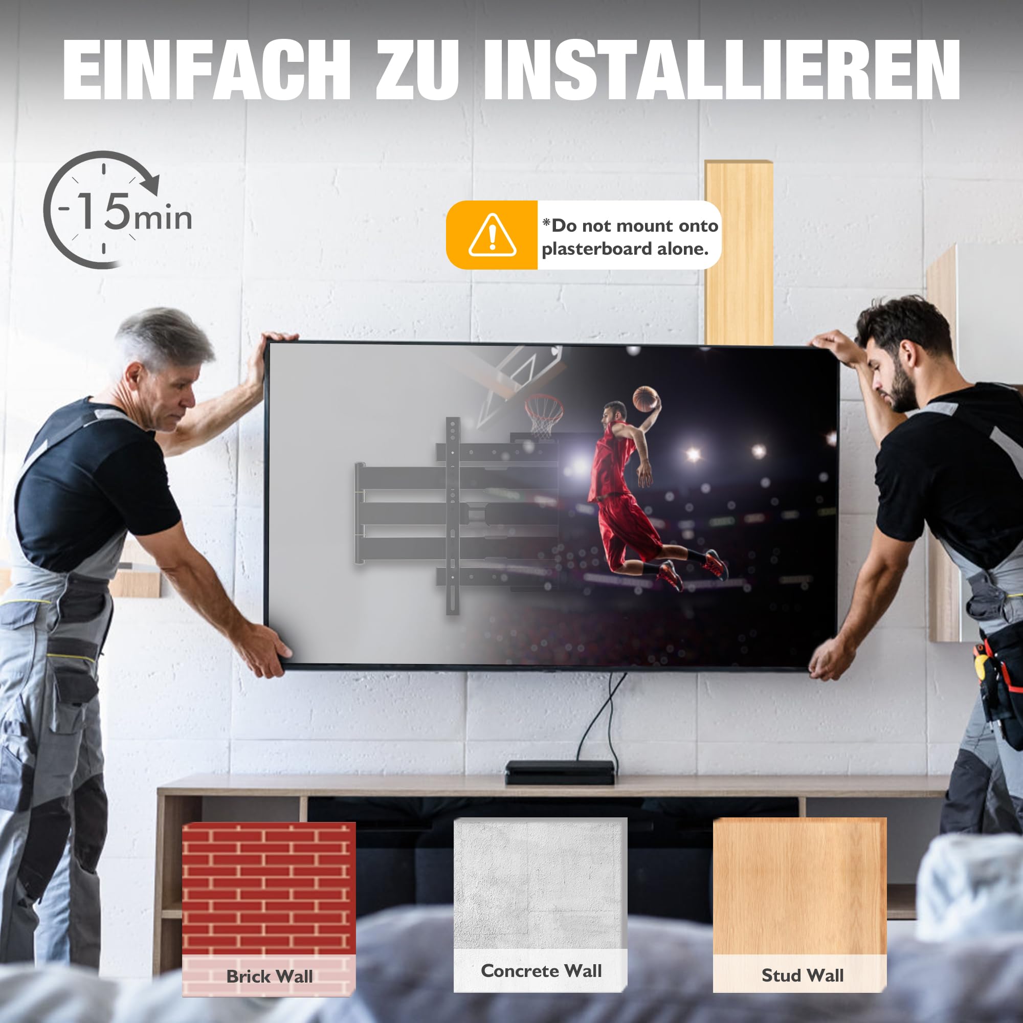 1200mm Wandabstand, Tv Wandhalterung, Langer Schwenkarm, Neigen, Schwenken, Rotieren, Ausziehen, 32-80 Zoll LCD/LED/OLED Fernseher 50 kg Tragkraft VESA 600x400mm Tv-Halterung | Rotieren, Ausziehen, 32-80 Zoll LCD/LED/OLED Fernseher 50 kg Tragkraft VESA 60