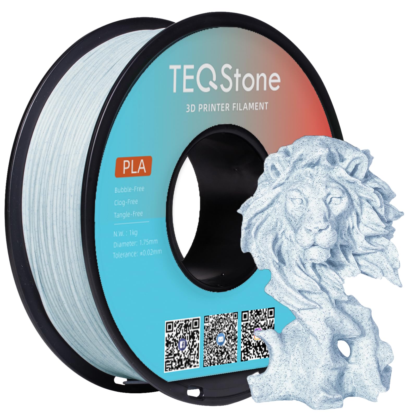 PLA Filament 1.75mm Marble Blue 1KG, Stone-Like Texture, Consistent Diameter +/- 0.03mm, Vacuum Packaging 3D Printer Filament