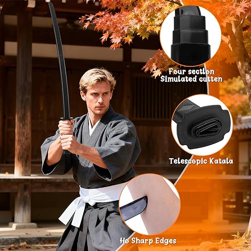 Miniatura 4 de 2 piezas de juguetes de espada samurái retráctil de gravedad impresa en 3D, juguete telescópico de plástico de espada Katana falsa, armas de artes