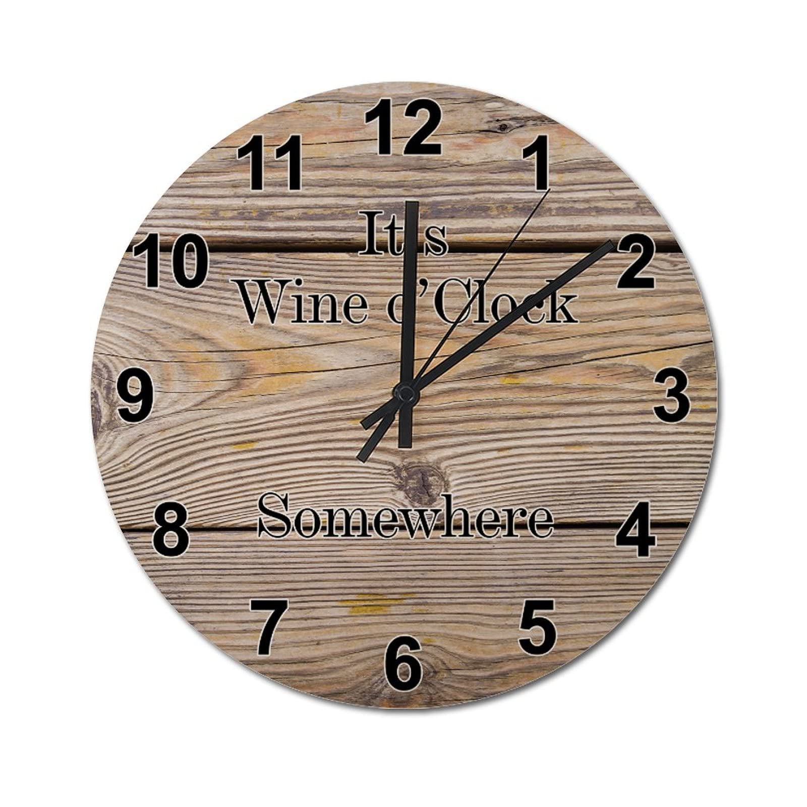 Horloge murale ronde It's Wine O'Clock rustique en bois vintage rétro 38 cm