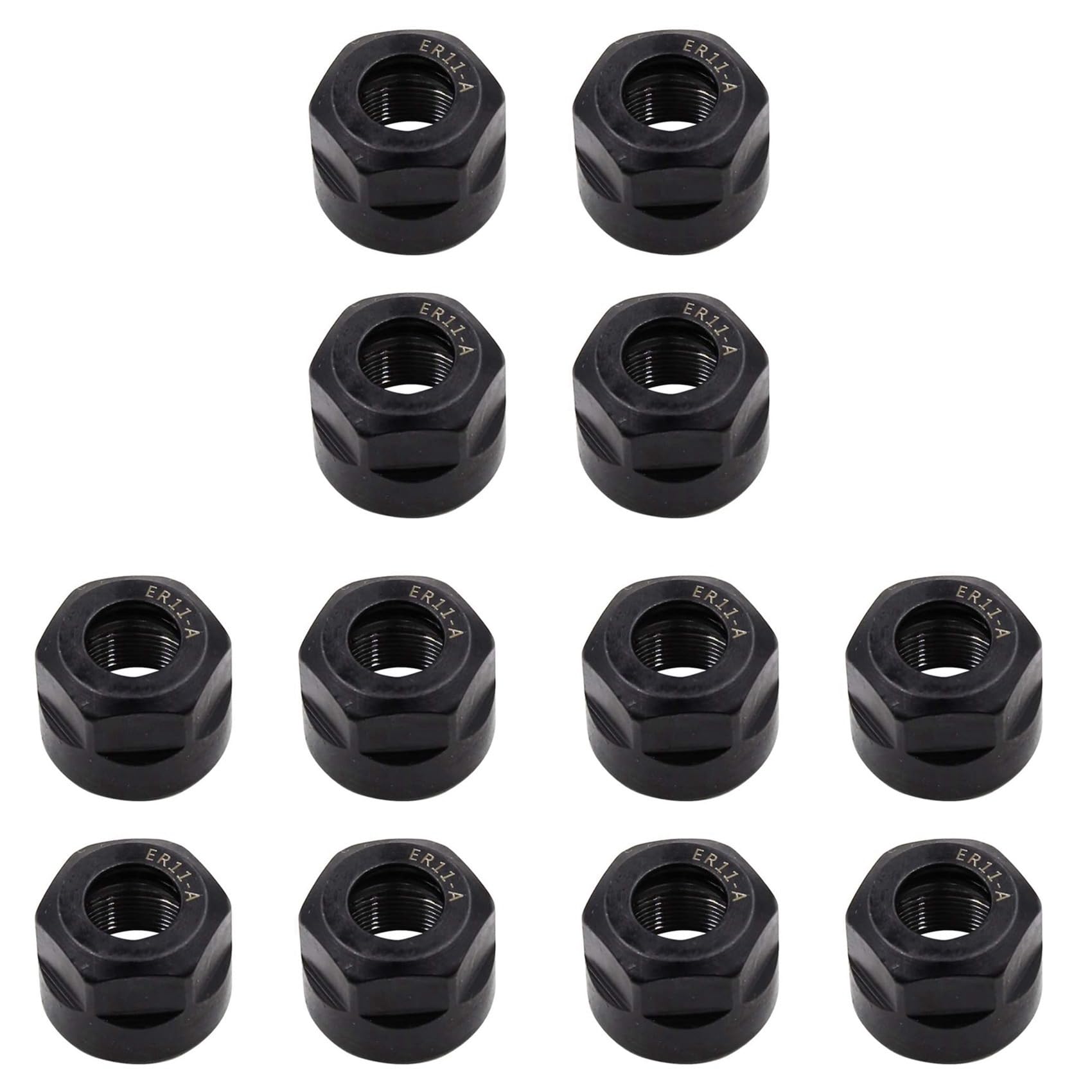 Jnchdghwa Black 12Pcs Er11-A Type M14 Thread Collet Clamping Hex Nuts, For Cnc Milling Chuck Holder Lathe