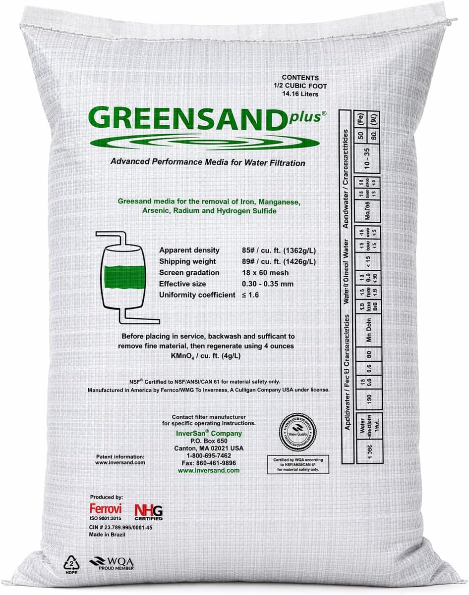 Greensand Plus Filter Media – 0.52 Cu Ft (55 lb) – NSF/ANSI 61 Certified – Iron, Manganese & Hydrogen Sulfide Reduction – Manganese Dioxide Coated Filtration Media for Well Water Systems