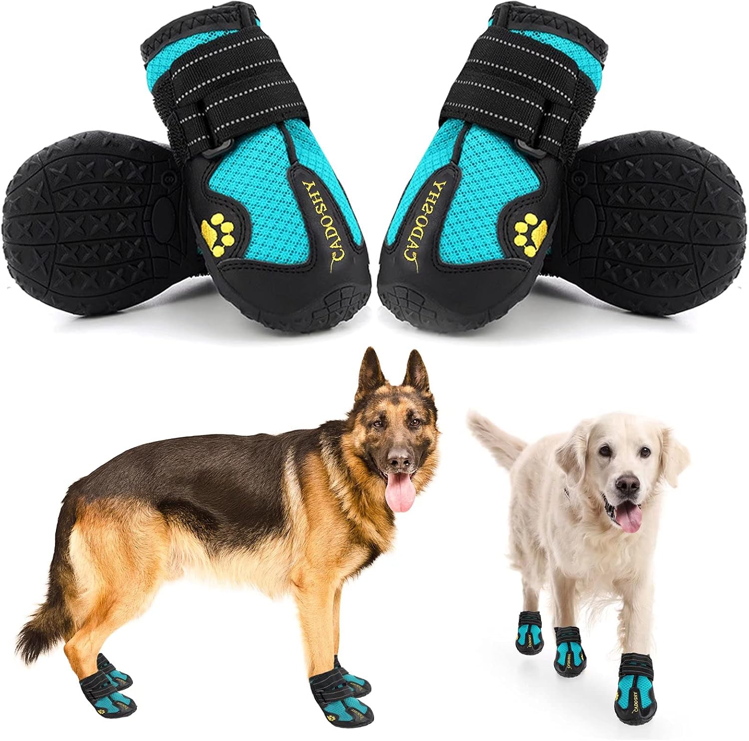 CADO SHY Dog Boots for Large Medium Small Dogs Non-Slip, Snow Winter Dog Booties, Dog Shoes for Hot Pavement, Paw Protector for Big Little Dogs Running, Hiking, Outdoor, Rubber Sole, 4Pcs