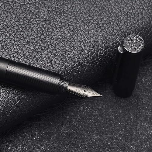 Vista 29 de Hongdian - Pluma estilográfica de bosque azul oscuro, punta extrafina, 0.015 in, hermosa textura de árbol, excelente pluma de escritura de metal