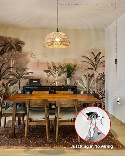 Miniatura 6 de Lámpara colgante de ratán, luces colgantes bohemias, cable de enchufe, luz colgante de ratán, enchufe en la pared, interruptor de encendido/apagado