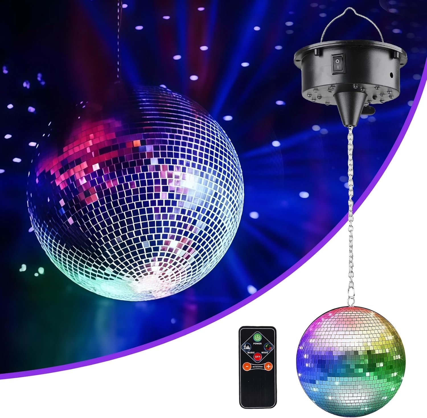 Bola de discoteca: bola de discoteca giratoria con motor de 10 rpm, mando a distancia, bola de discoteca con LED, 12 cm, para fiestas, activada por sonido, para fiestas de baile, decoración para