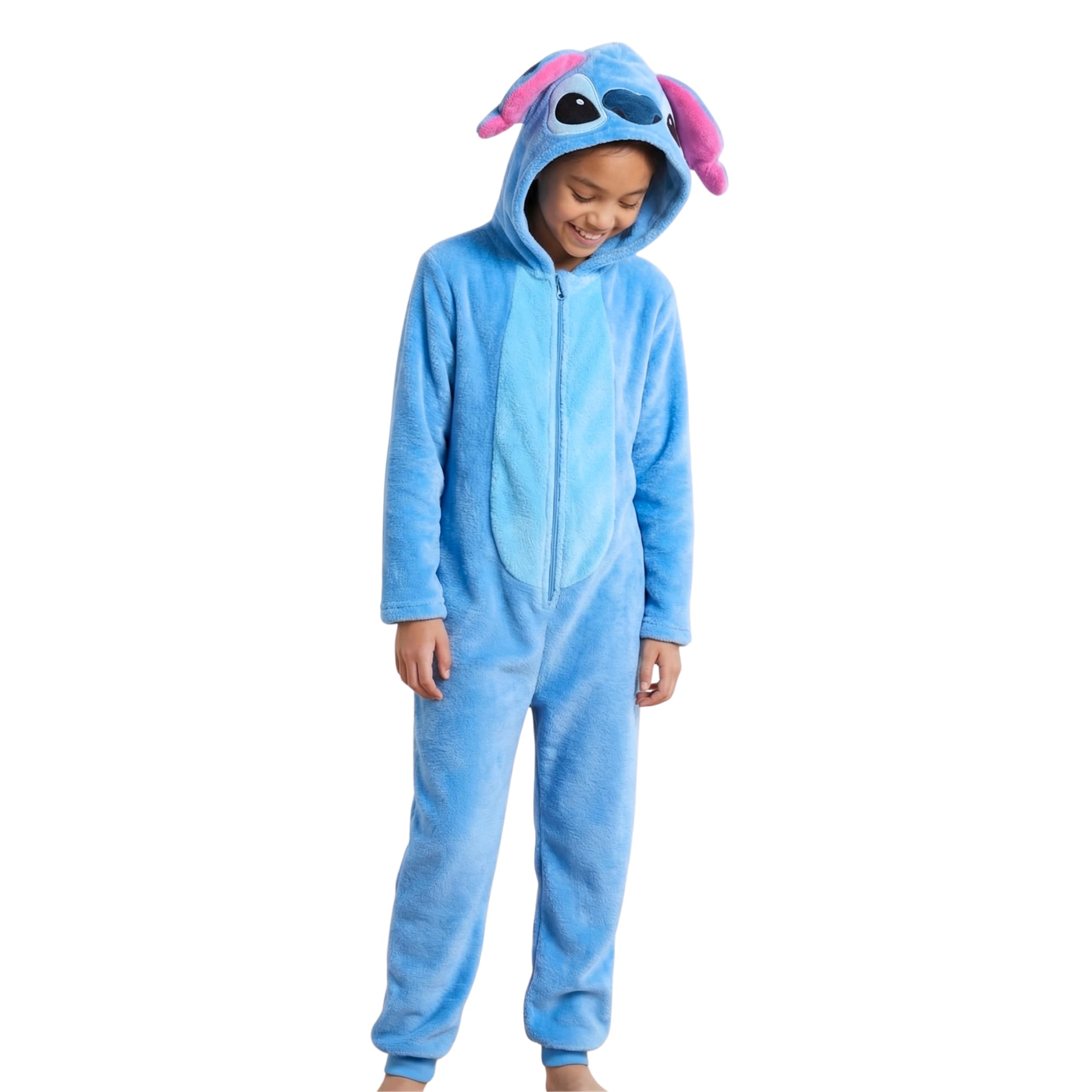 Disney Stitch Pyjama pour Fille, Pyjama Une Pièce à Capuche 3D en Polaire Douce, Cadeau pour Filles et Adolescents, Tailles 6 à 12 Ans