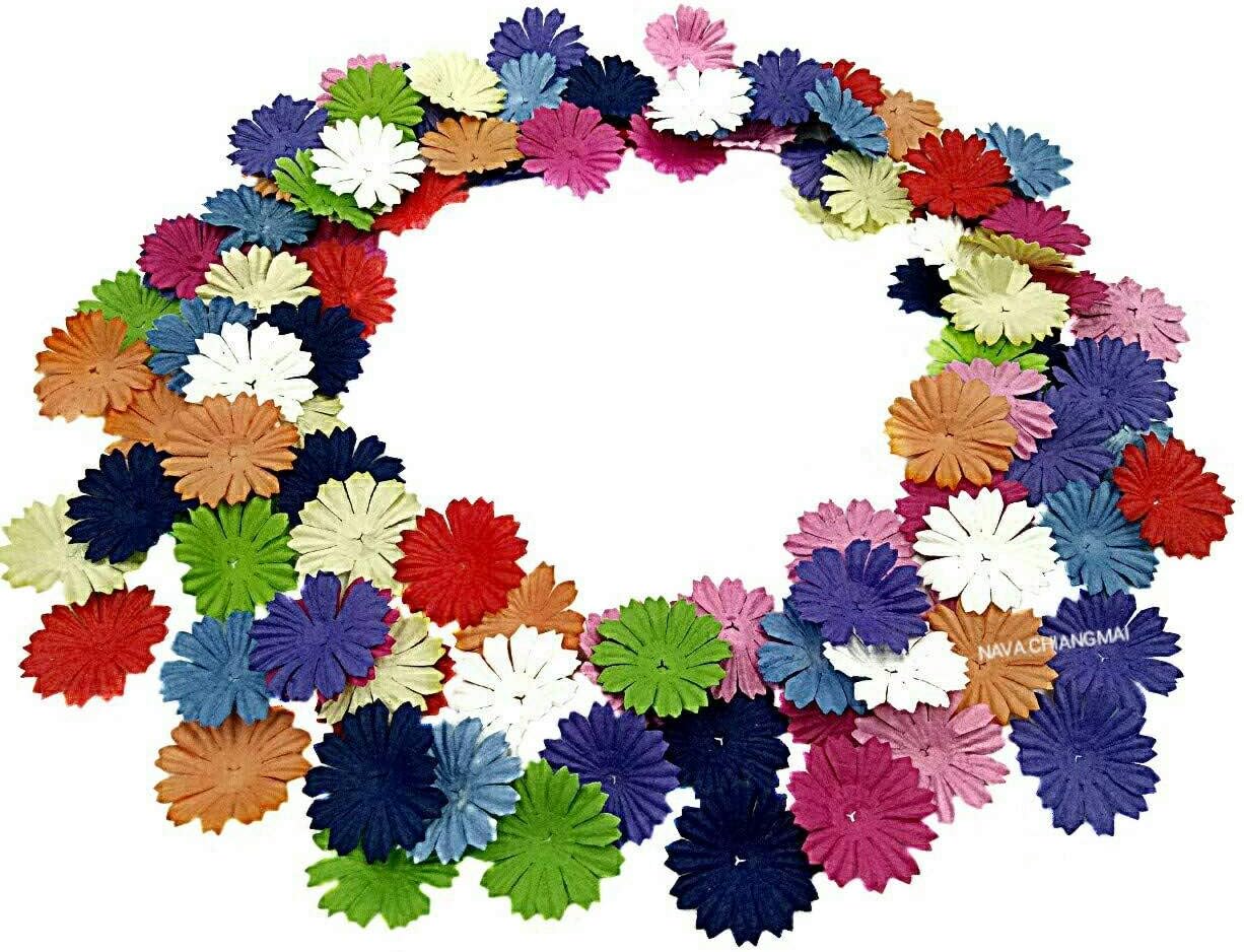 NAVA CHIANGMAI 100 pcs Daisy Mulberry Paper Flower Petals Artificial Craft Scrapbooking Embellishment,Wedding Supply Accessory DIY,Assorted Color Petal Flower (Mixed Color)