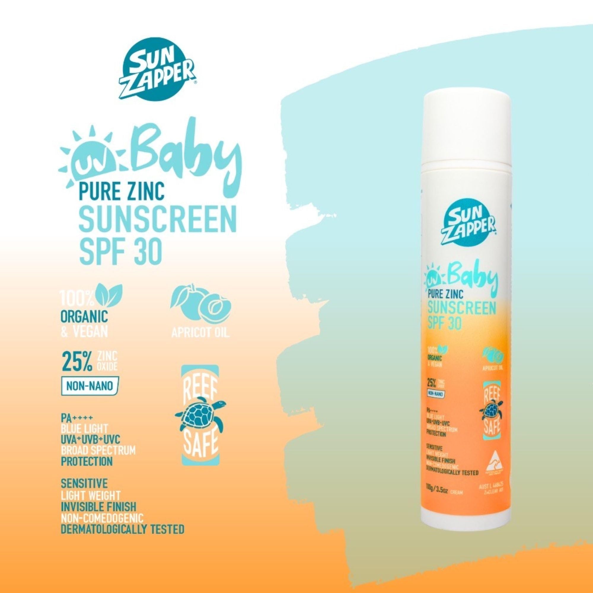 Sun Zapper Pure Zinc Natural Baby Mineral Sunscreen SPF 30 Baby Sun Cream