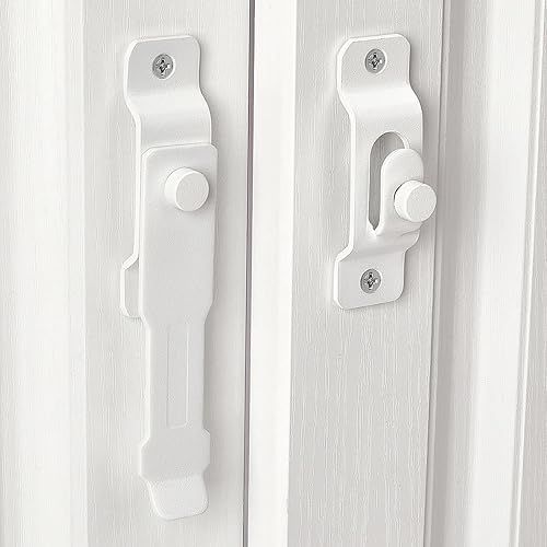 Miniatura 6 de INIRET Paquete de 2 pestillos para puerta de granero, 4.33 x 3.23 pulgadas, acero inoxidable blanco mate, cerraduras de puerta abatible, cerradura