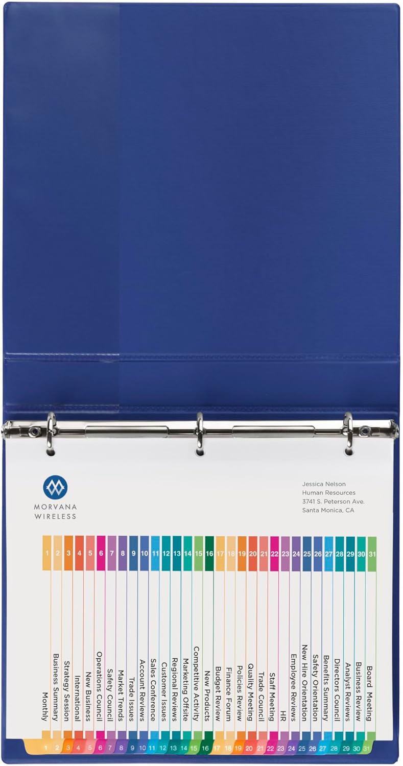Avery 1-31 Dividers for 3 Ring Binders, 31 Tabs per Set, Customizable Table of Contents, Multicolor Tabs, Great for Organizing Reports, Projects, and More (6 Sets of 11831)