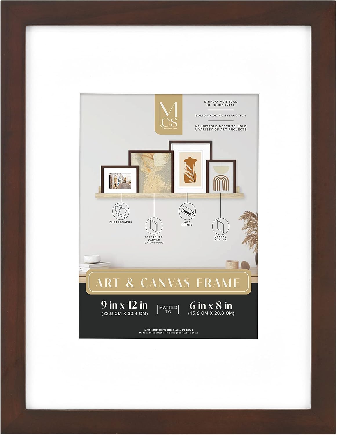 MCS 9x12 Inch Shadow Box Frame with 6x8 Inch Mat Opening, Walnut (65586) 9 x 12 with 6 x 8 in Mat Walnut