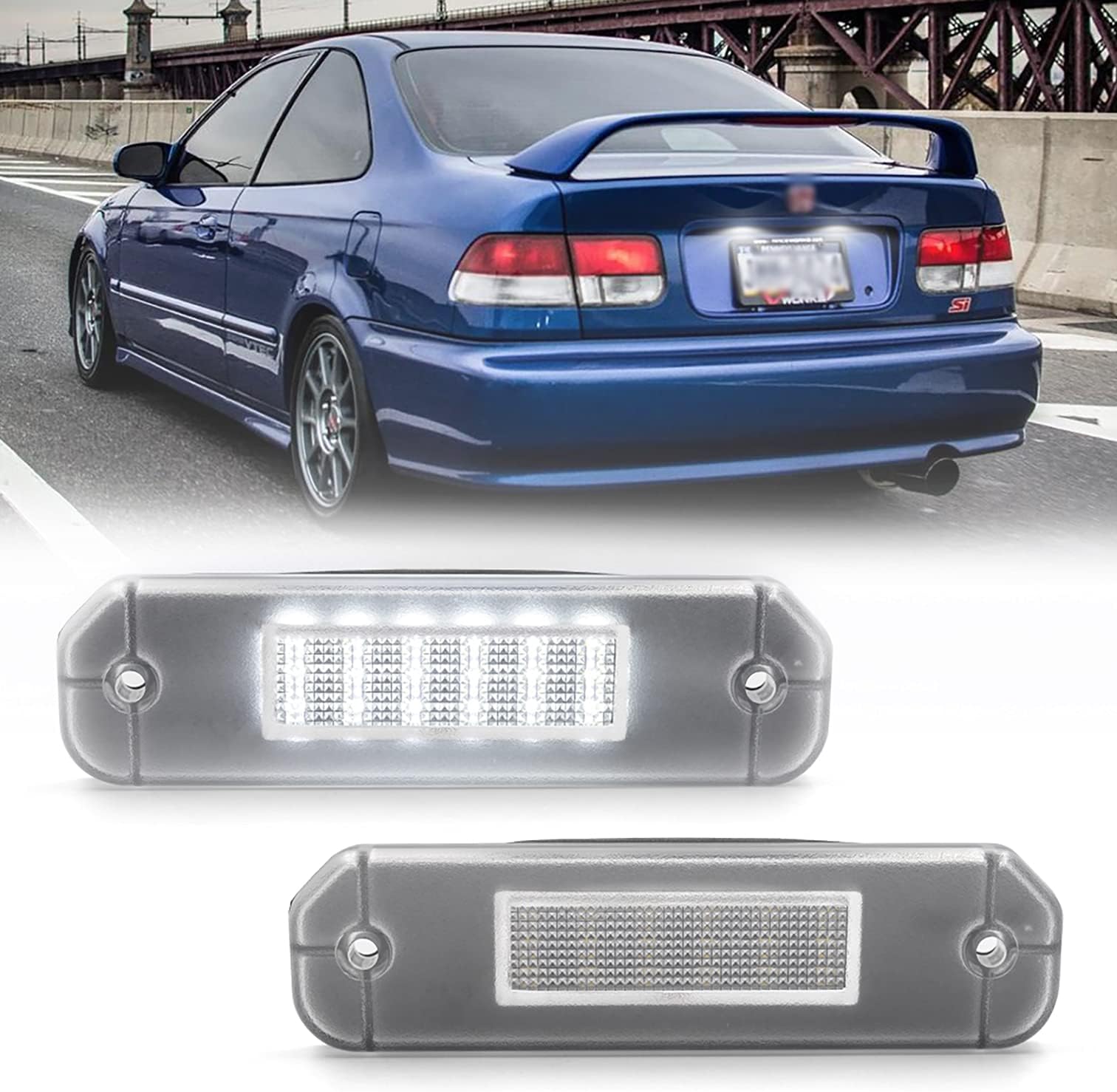 NSLUMO LED License Plate Light Replacement for 1992-2000 Hon'da Civic Gen 6th, 1993-1997 Del Sol, OEM Fit 6000K Xenon White 18-SMD Error Free Led Tag Lights Assembly
