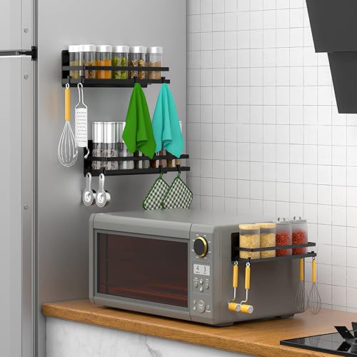 Miniatura 3 de Estante magnético para especias para refrigerador con ganchos para refrigerador organizador de refrigerador para cocina, recipiente ahorrador de