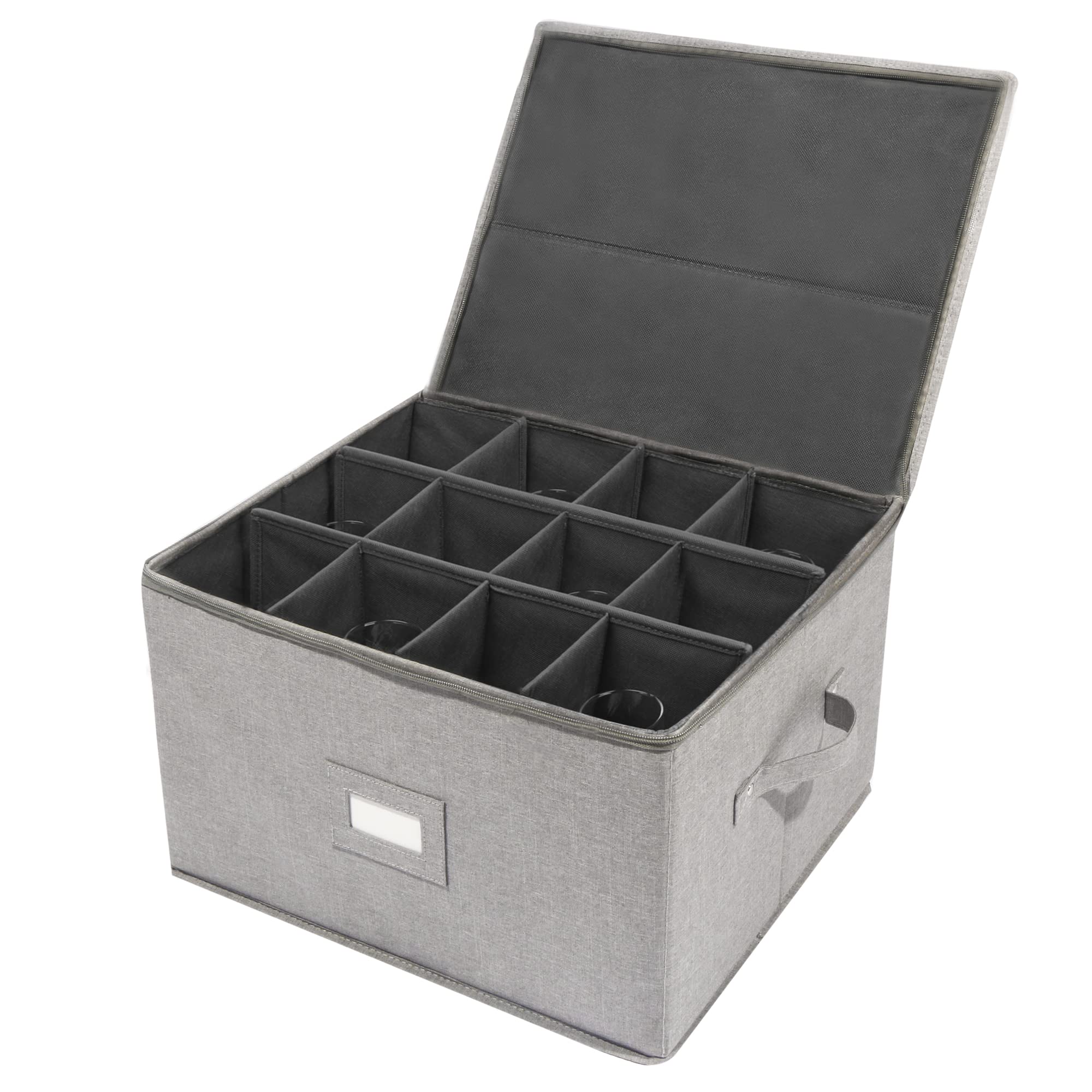popoly Stemware Storage Cases, Wine Glass Storage Box Containers with Dividers, Stackable China Storage Containers for 12 Wine Glasses, Drinkware, Glassware or Crystal (Light Grey)