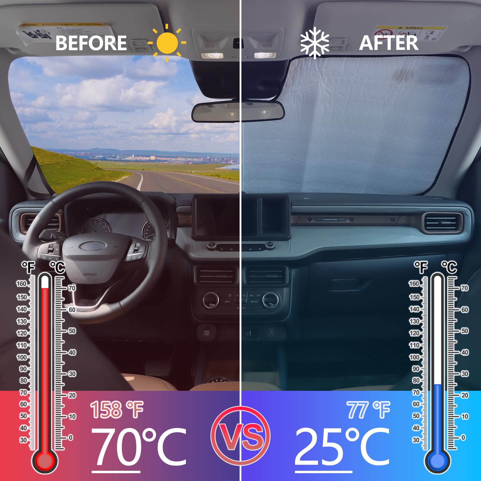 Parasol para parabrisas para camioneta Ford Maverick 2022-2024, parasol para parabrisas delantero, visera reflectante plegable, protector de pantalla, bloqueador UV, protector térmico que mantiene tu