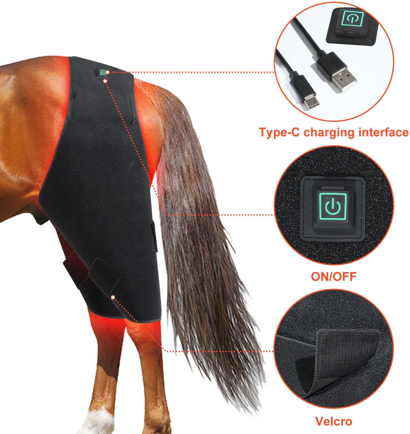 160W Infrared Red Light Therapy, 12000 mAh Battery, Relaxation of Pet Horse Muscles, Recovery of Wounds and Fractures On The Horse's HIPS, Abdomen, Back, Legs