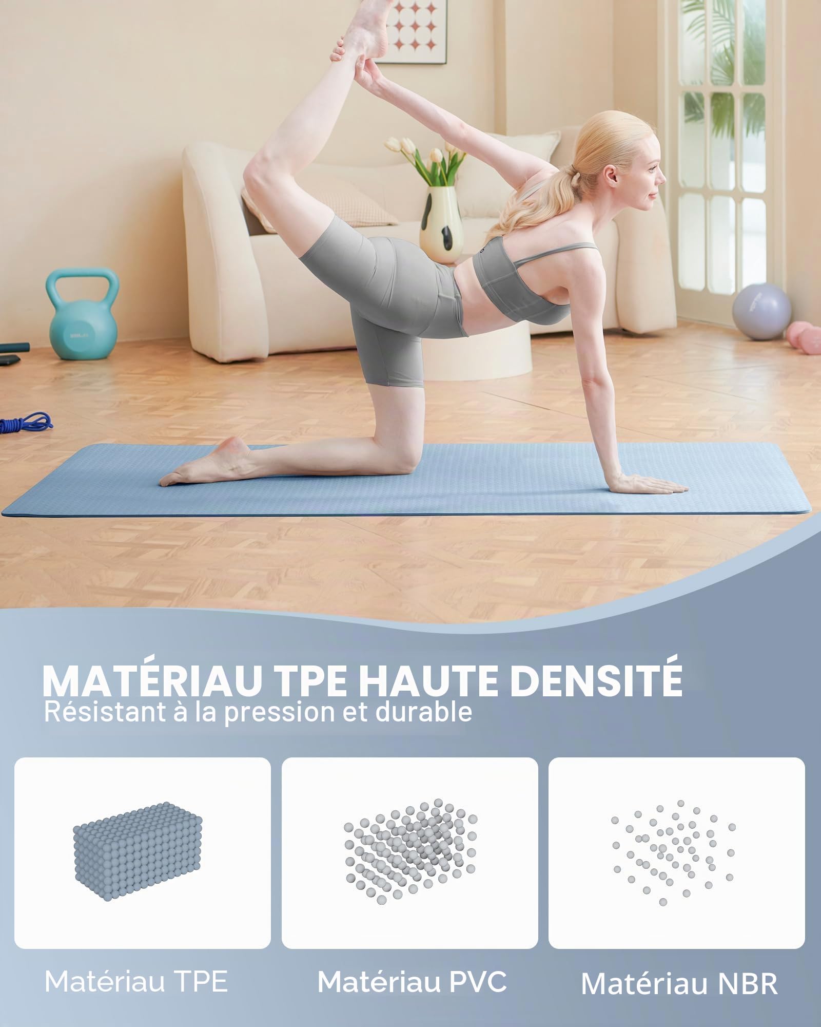 Good Nite Tapis de yoga de gymnastique et de pilates antidérapant pour femme 6 mm d'épaisseur avec sangle de transport TPE 183 x 61 x 0,6 cm