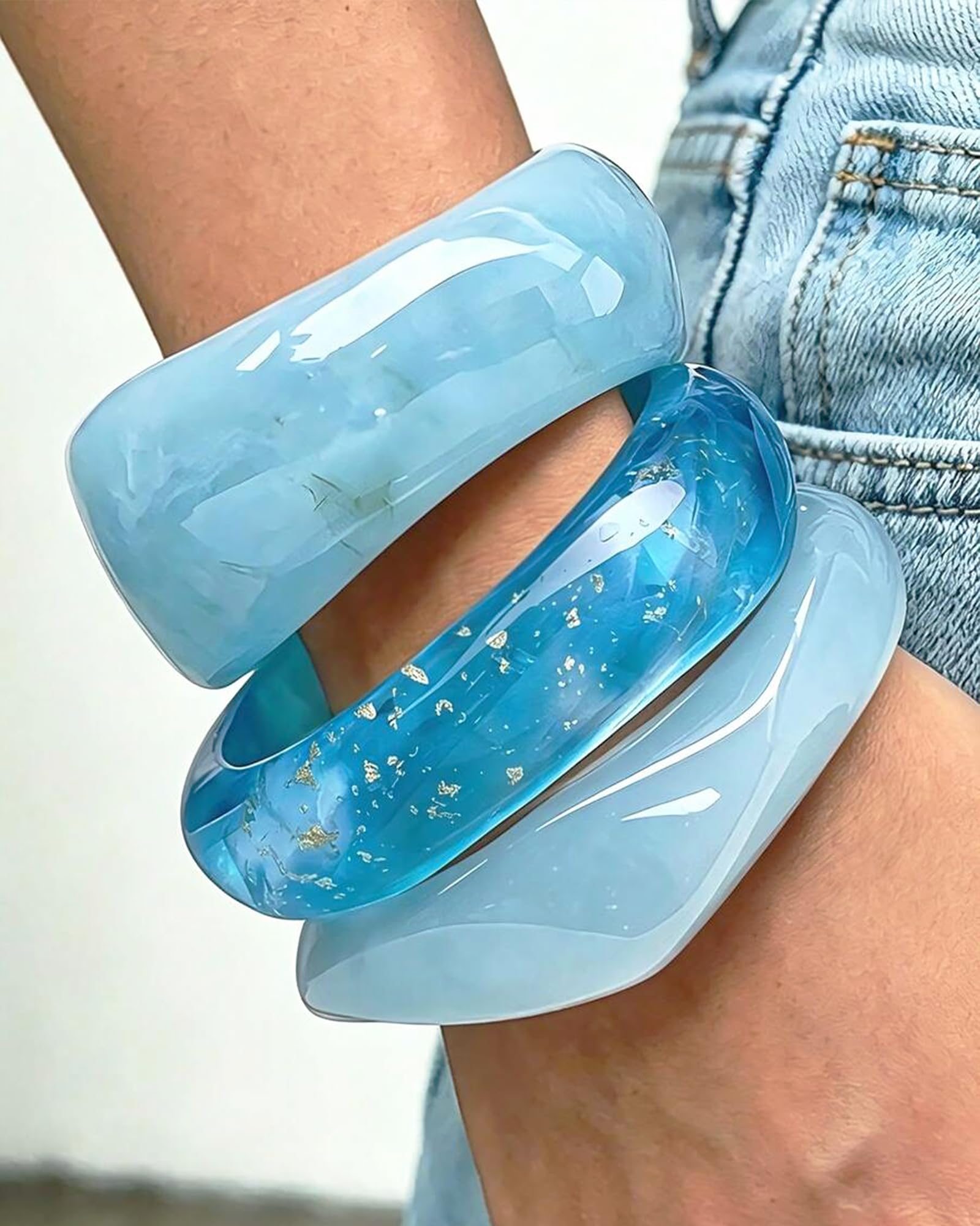 ÌF ME Acrylic Bangles Bohemian Bracelets for Women, Maillard Vintage Acrylic Resin Chunky Bangles Bracelets Fashions Thick Statement bangle Set view 6