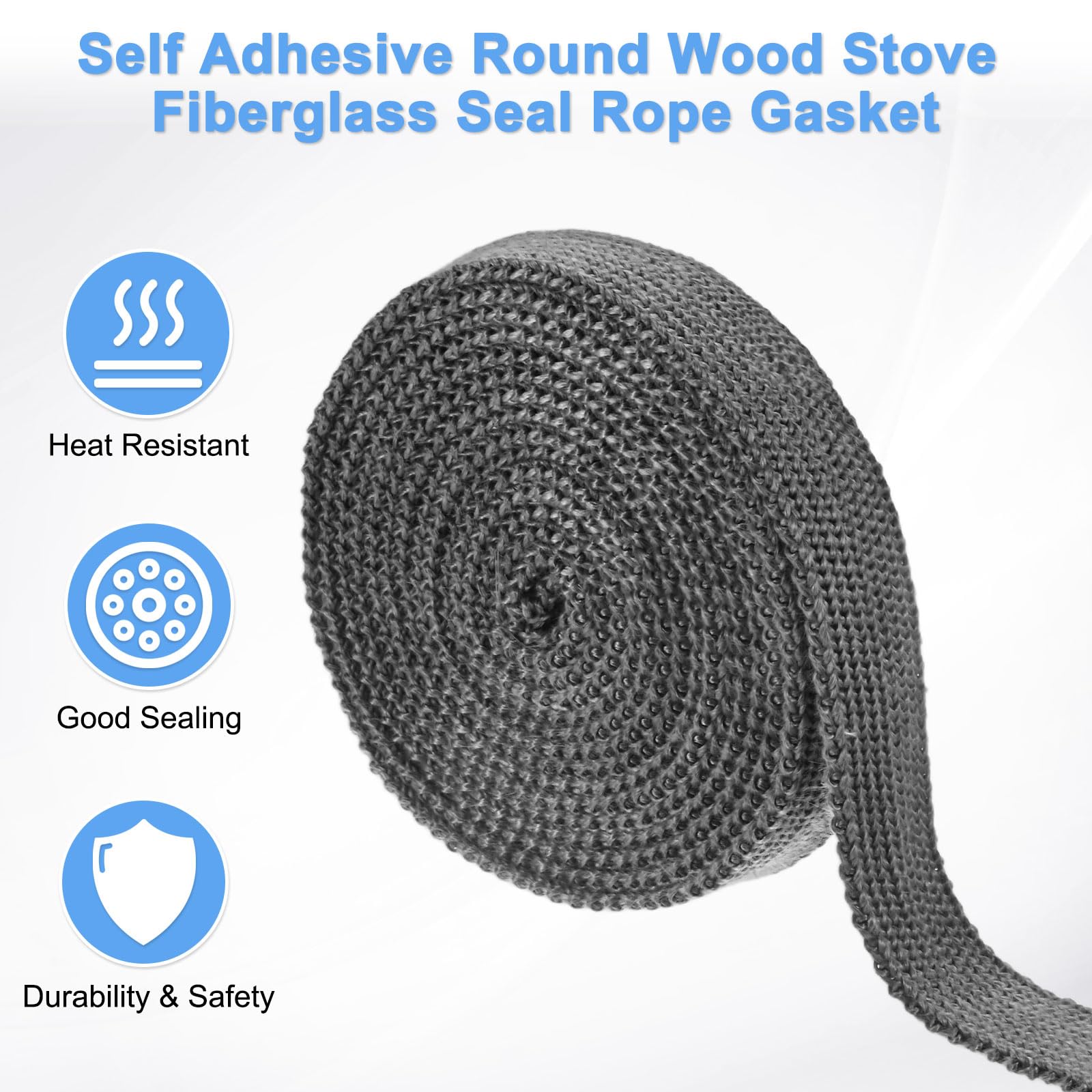 M METERXITY Wood Stove Gasket, 1" x 118.1" Wide Fiberglass Seal Rope Gasket Rope Replacement for Fireplace Door/Wood Stoves - Image 4