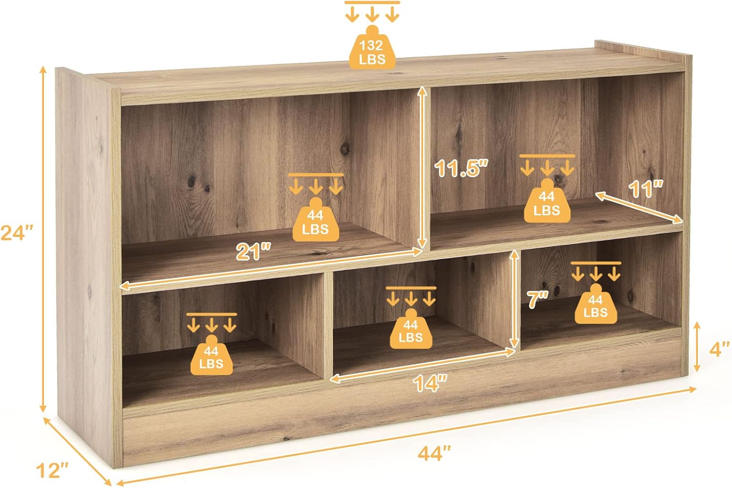 GLACER Kids Toy Storage Organizer, 5-Cube Storage Cabinet for Toddler Toys, Books, Wooden Bookshelf for Kids Room, Nursery, Kindergarten (Natural)