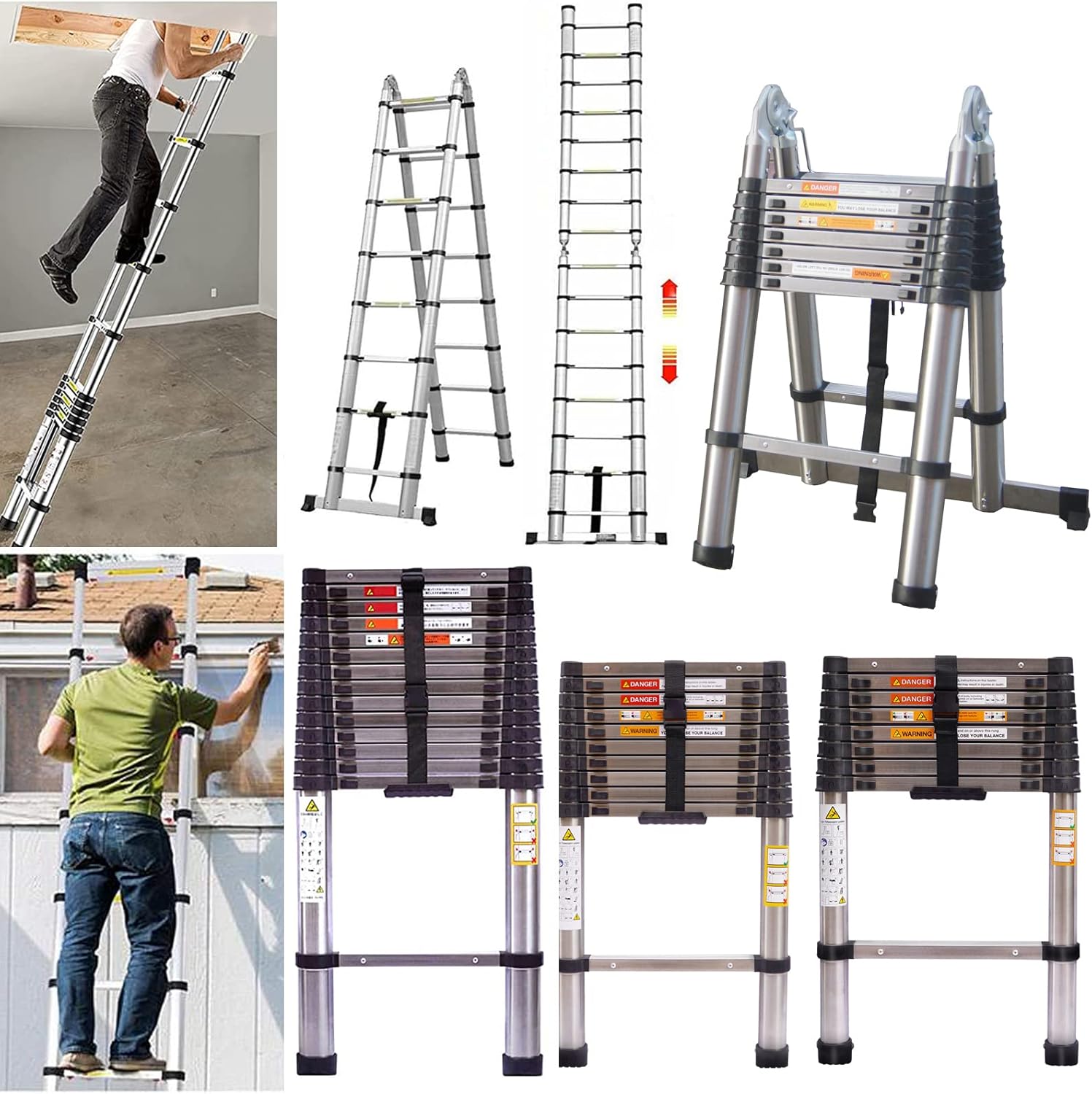 8.5ft/2.6M Telescopic Ladder MultiPurpose Extension Loft Ladder