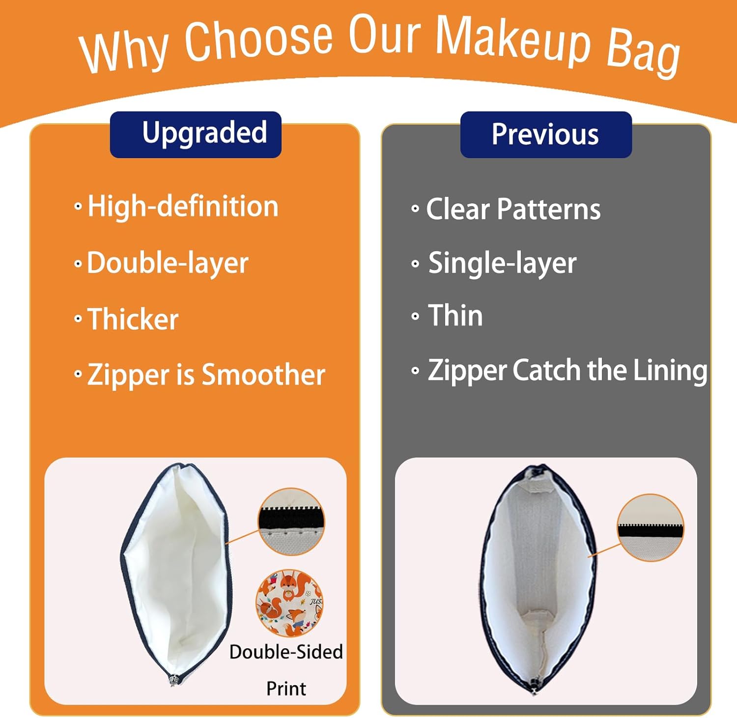 DOOX Golden Retriever Makeup Bags with Lining, Funny Cosmetic Bags Pencil Pouch - Double-Sided Print - Cute Birthday & Christmas Golden Retriever Gifts for Daughter, Sister, Women - Image 3