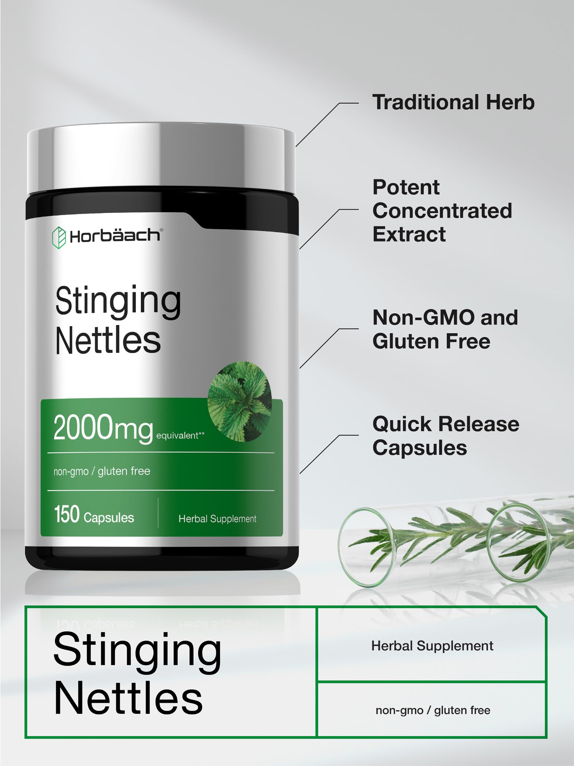 Horbäach Stinging Nettle Capsules | 150 Count — Amazon image 4