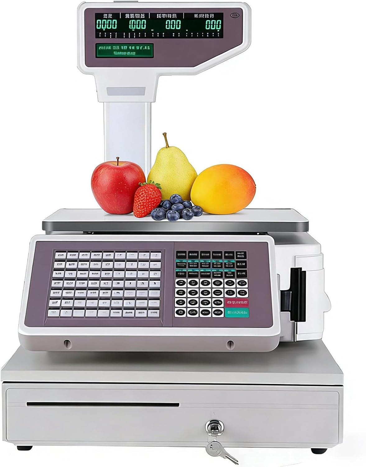 Electronic Price Label Printing Scale 30kg,Barcode Weighing Cash Register with Dual Display,Thermal Printer for Small Business Retail Store DeviceandCashbox
