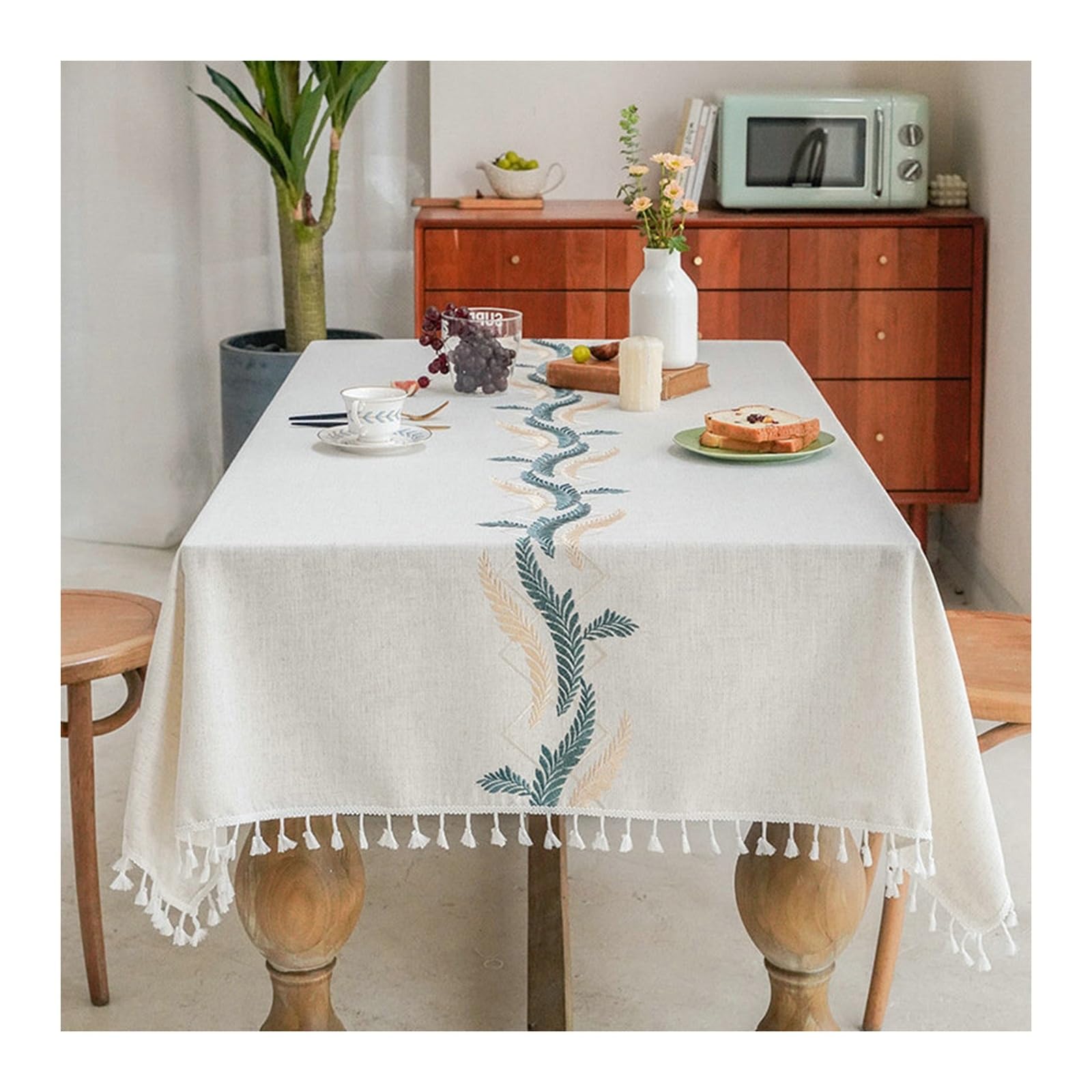 Nappe anti-taches carrée en coton lin pour table de cuisine