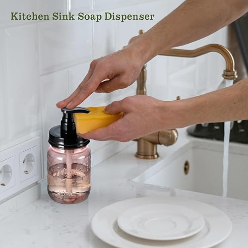 Miniatura 5 de Amolliar Dispensador de jabón de plástico de 16 onzas, dispensador de jabón de mano recargable, botella de rosa vintage con tapas de bomba negras,