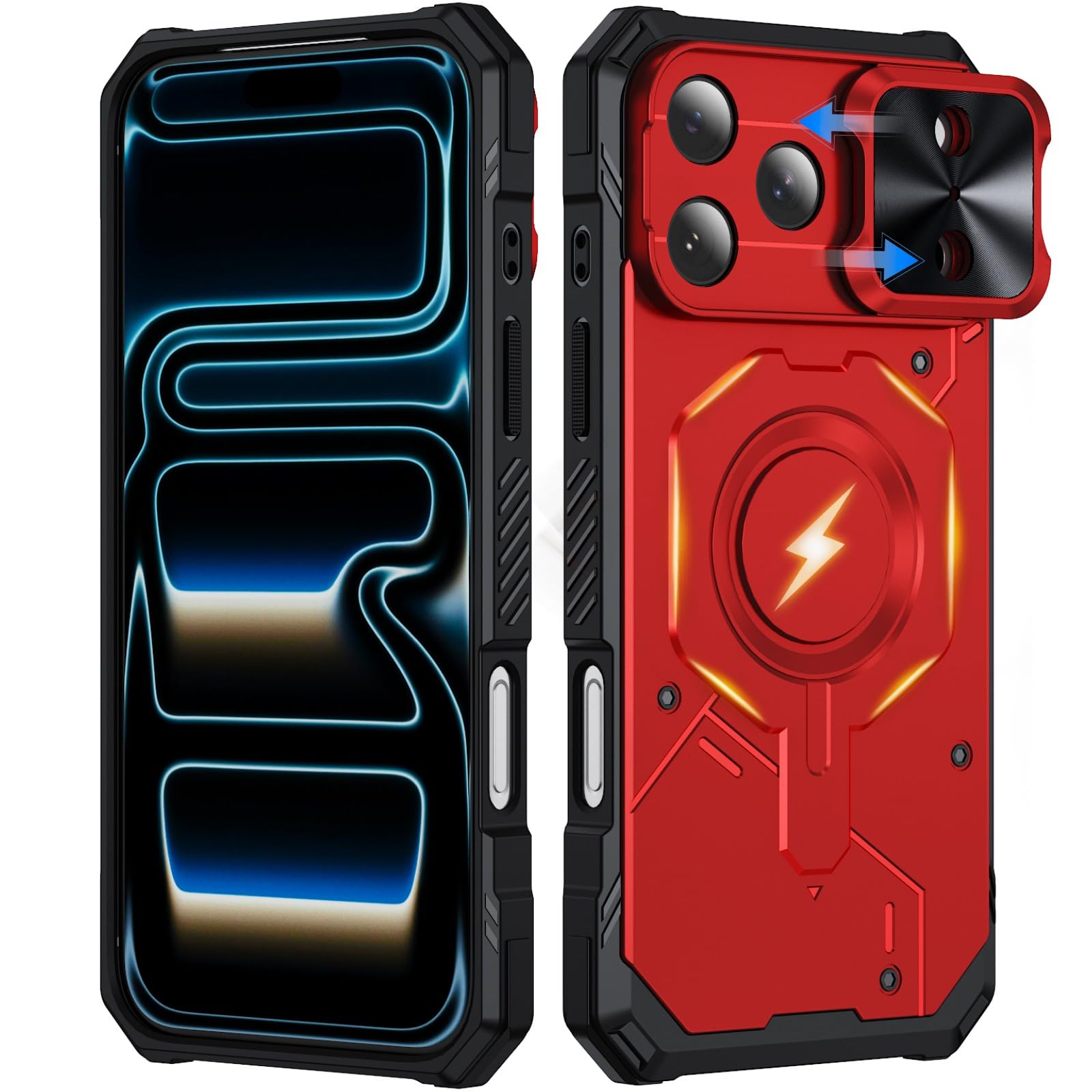 Generic Funda compatible con iPhone 15 Pro (color: rojo) a prueba de golpes magnética deslizante cubierta trasera dura de silicona