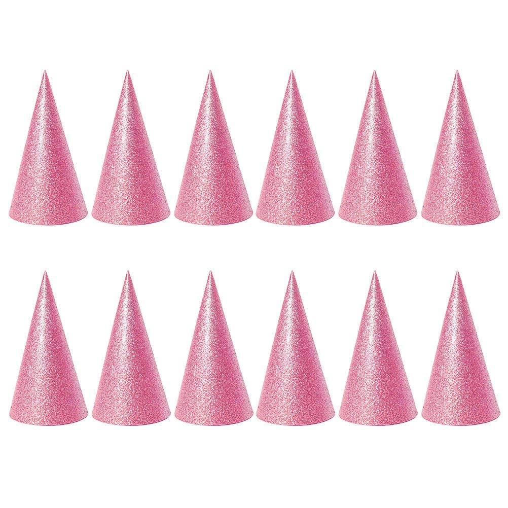 Wuyee 12Pcs Party Hats Gold Cone Hats Kids and Adults Glitter Triangle