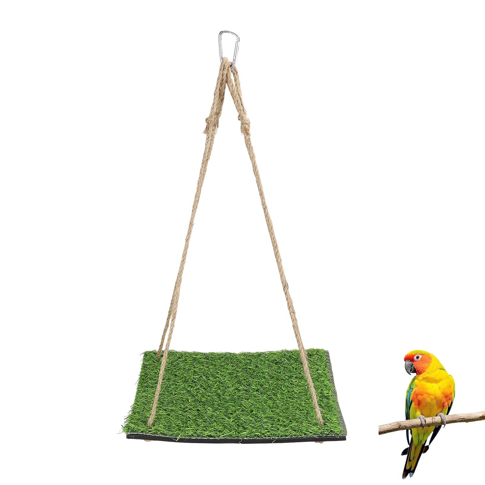 LuckyOpt Artificial Grass Bird Swing Hammock, Hanging Parrot Platform Perch with Hook, Cage Accessories Grass Swing Toy for Budgies, Canaries, Sun Conures (Square) — image 1