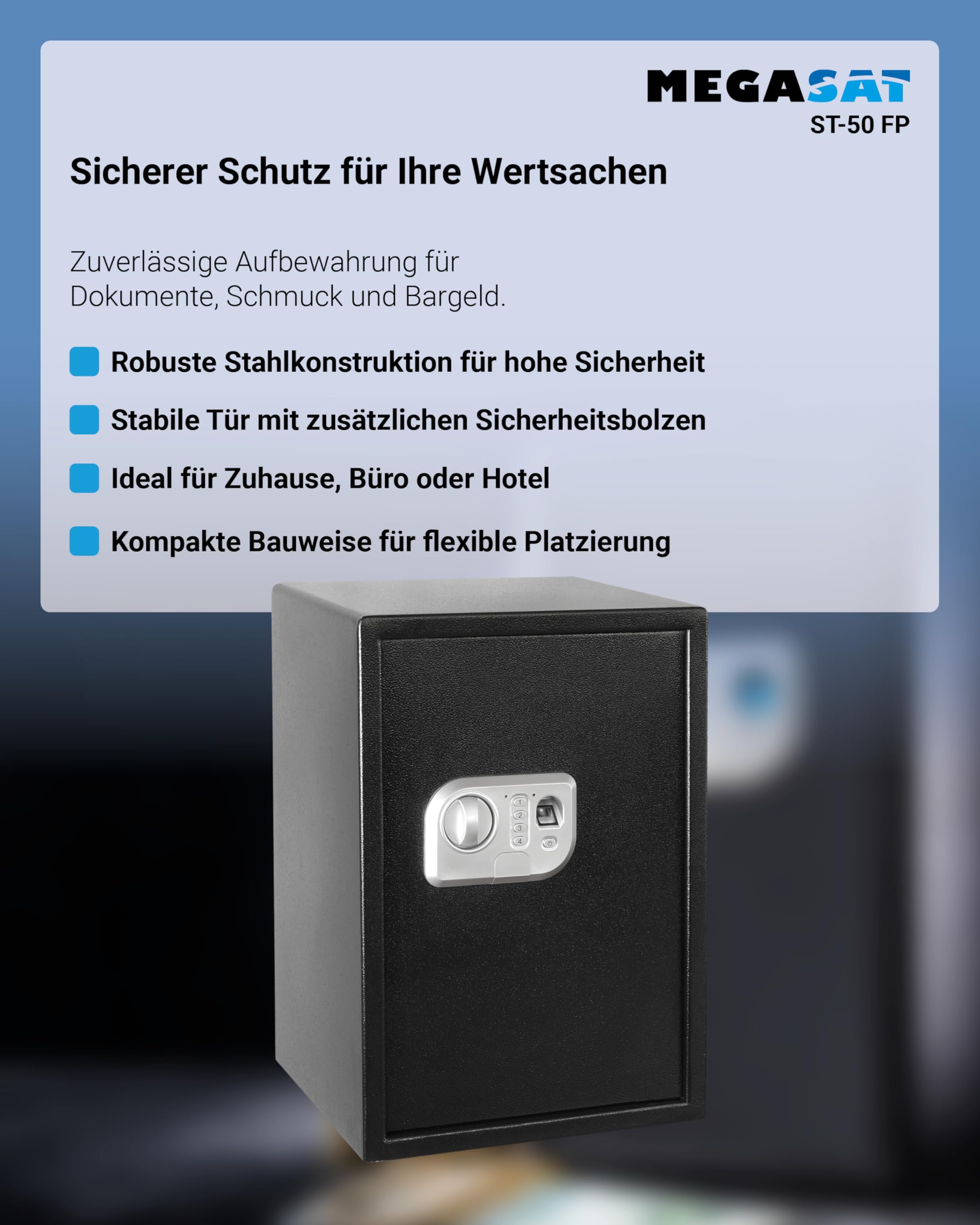 Megasat ST-50 FP – Tresor mit Fingerprint, Volumen 42,5 l – Schwarz