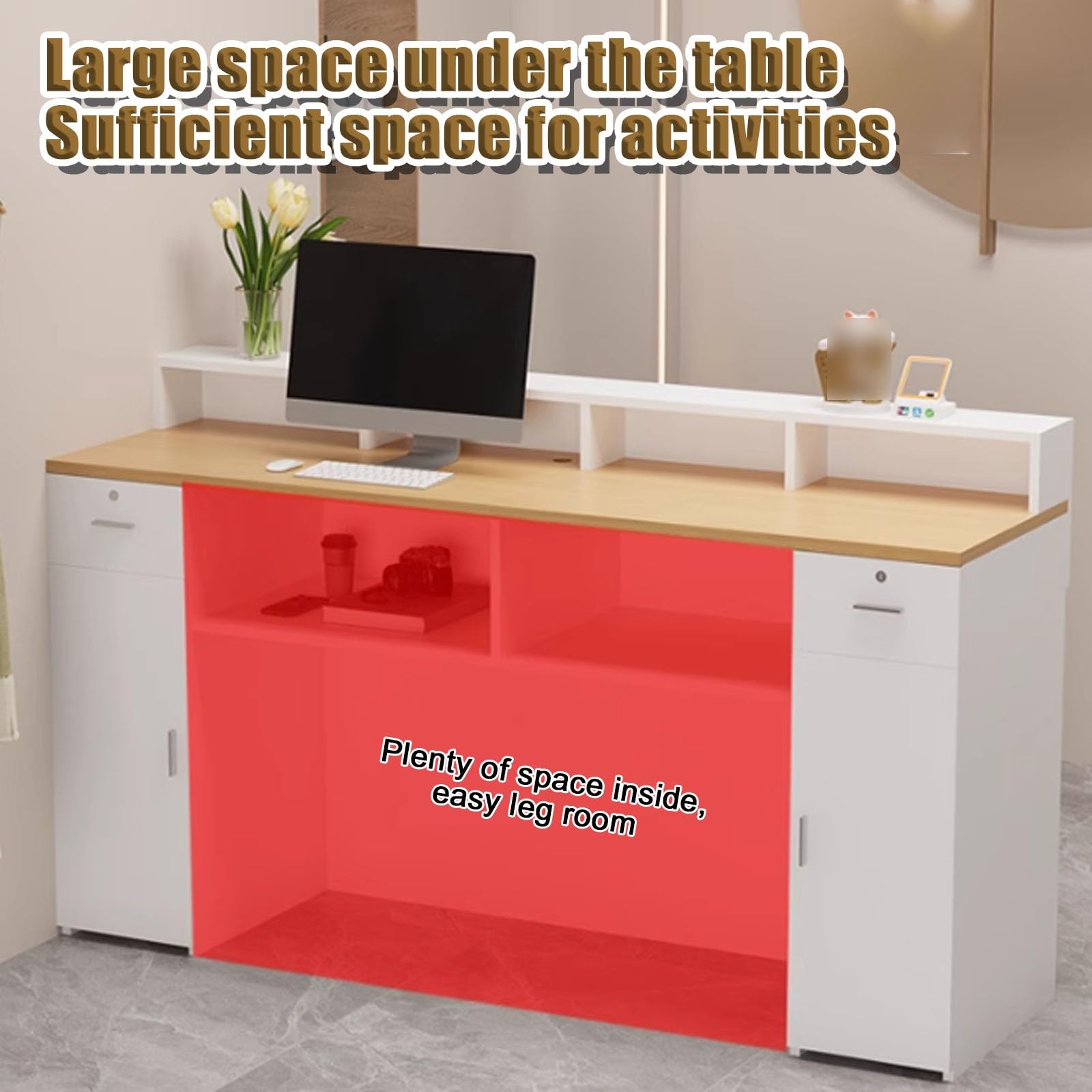 Moderner Empfangstresen Fürs Büro, Empfangstresen Mit Abschließbaren Schubladen, Empfangstresen Mit Stauraum, for Die Lobby des Schönheitssalons Im Büro(Black,80cm/31.5in)