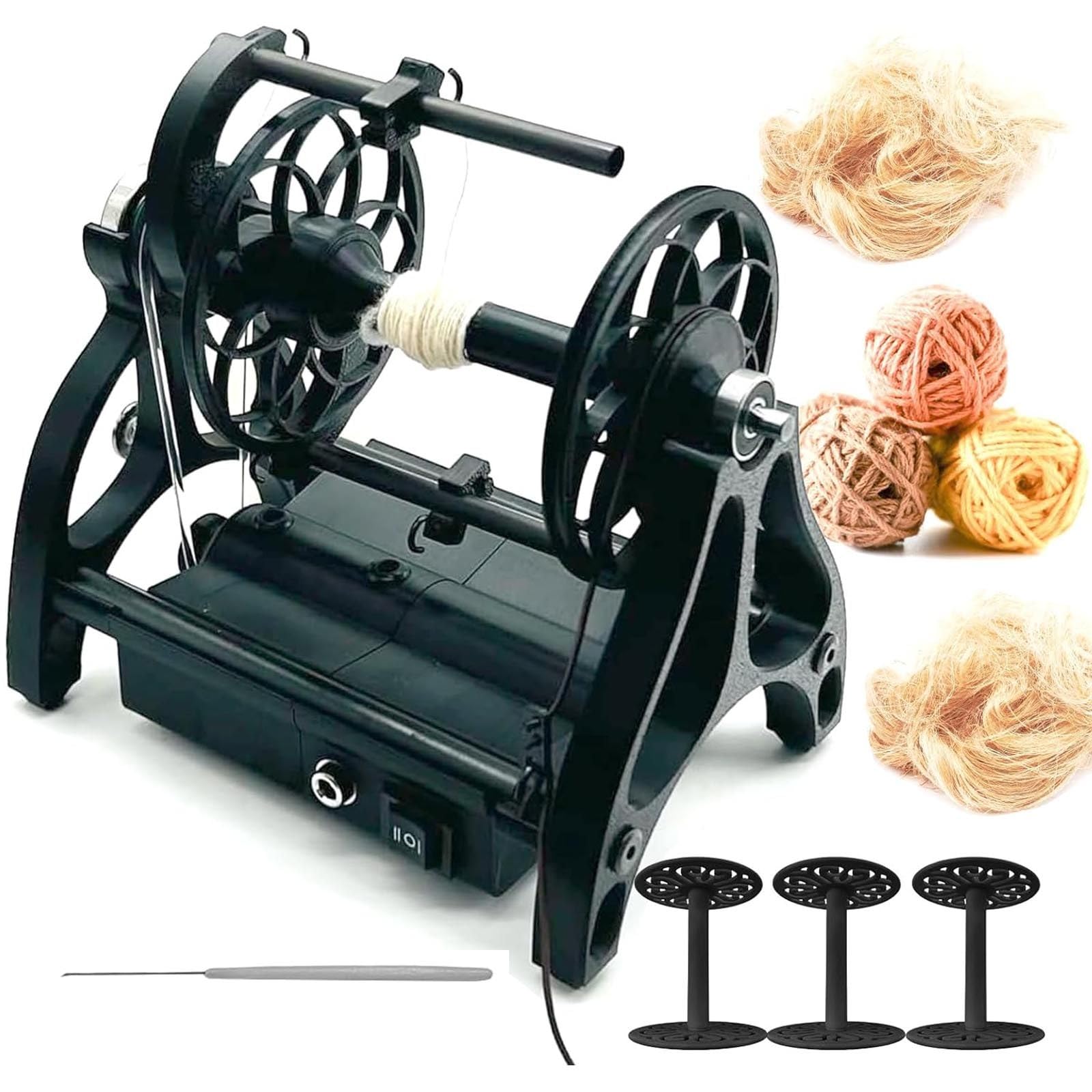 lealovengzh 12v Household Mini Electric Spinning Wheel, Wool Spinning Fibre Yarn Winding Machine, Feeding Opening 12mm/4 Oz (120 G) Capacity, Adjustable Speed, For Wool Yarn Weaving,Black