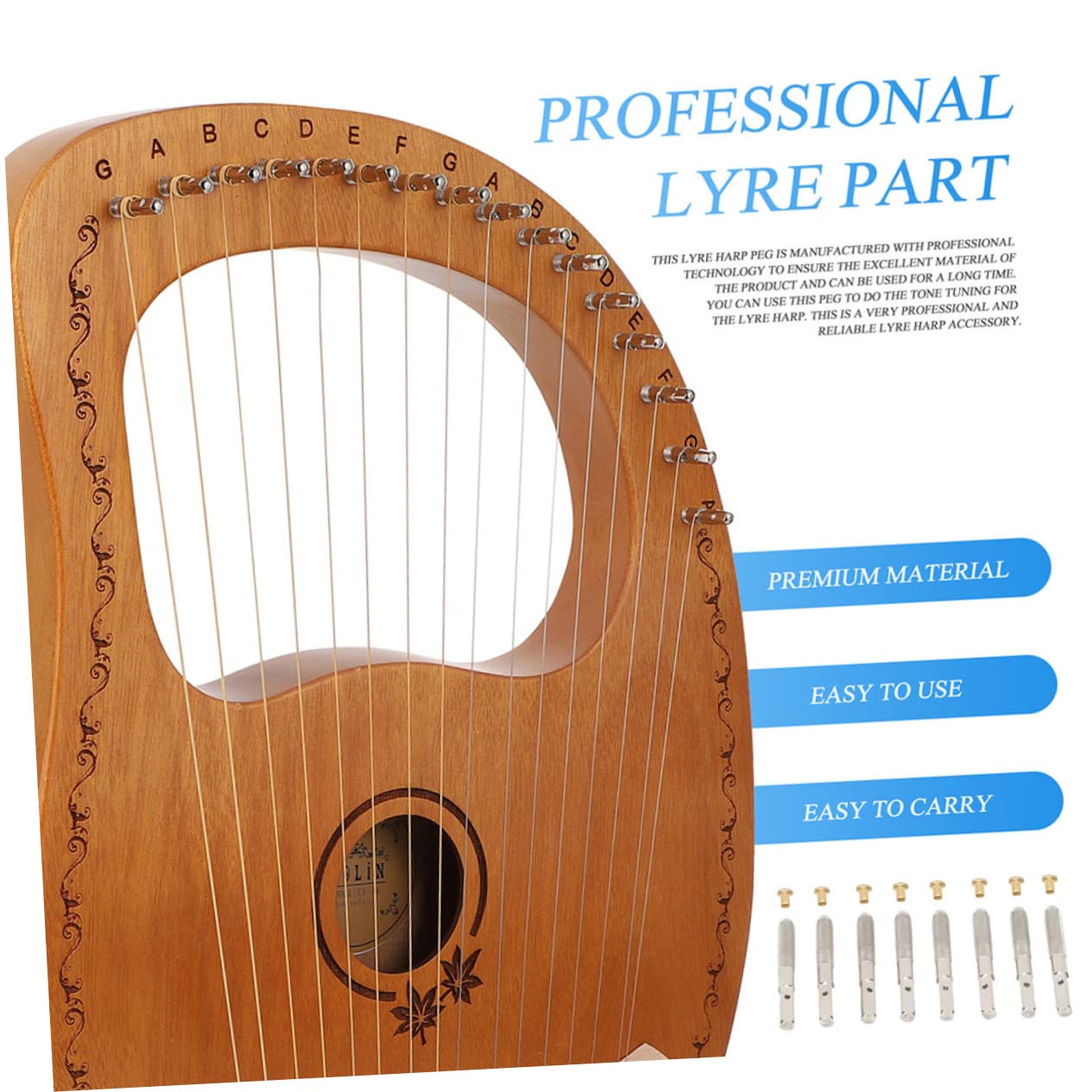 TOYANDONA 3ensembles Set Pour Lyre Cordes Chevilles Et Outil Accordage Accessoires De Musique Pour Harpe Lyre