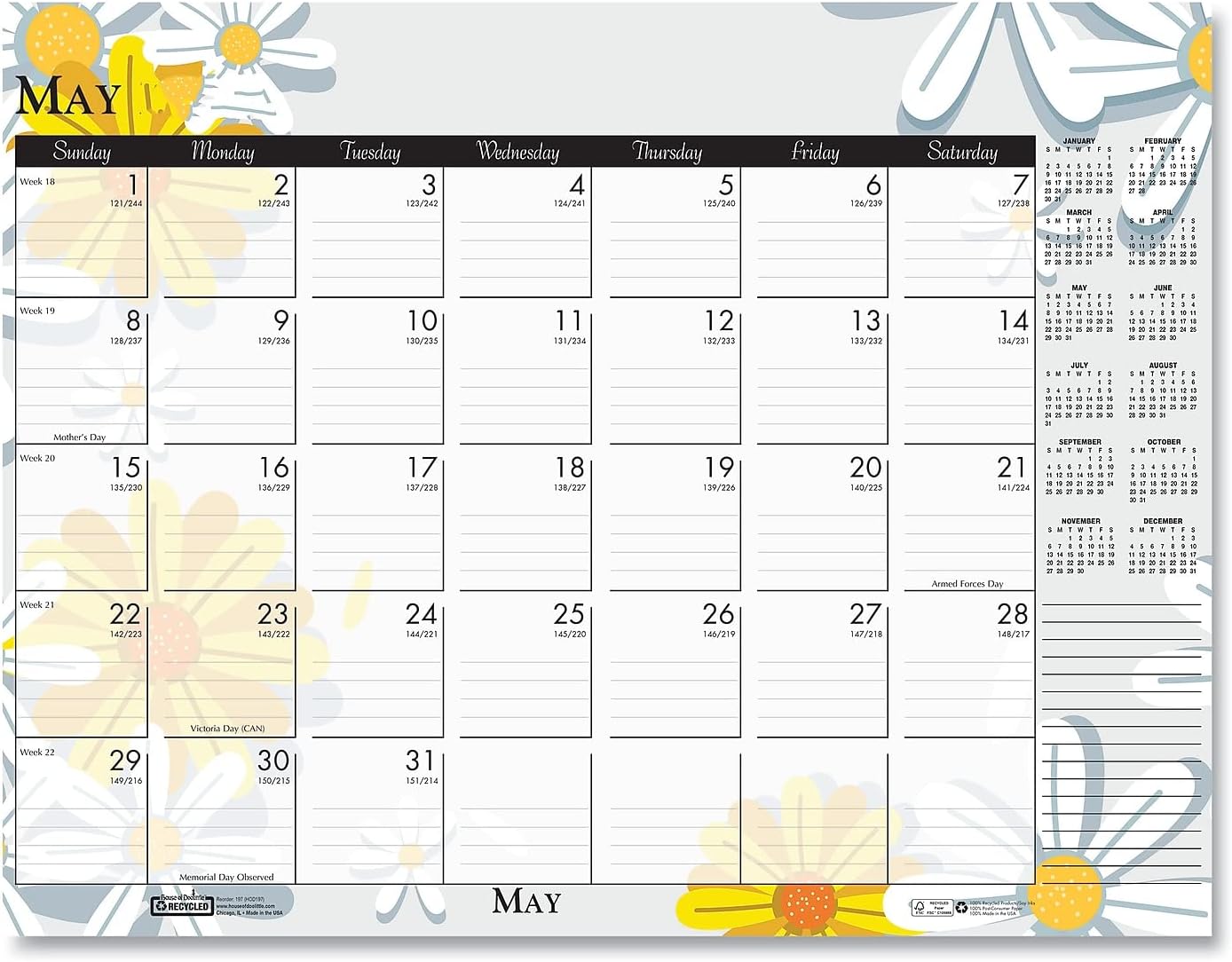 House of Doolittle 2023 Monthly Desk Pad Calendar, Wildflower, 22 x 17 Inches, January - December (HOD197-23)
