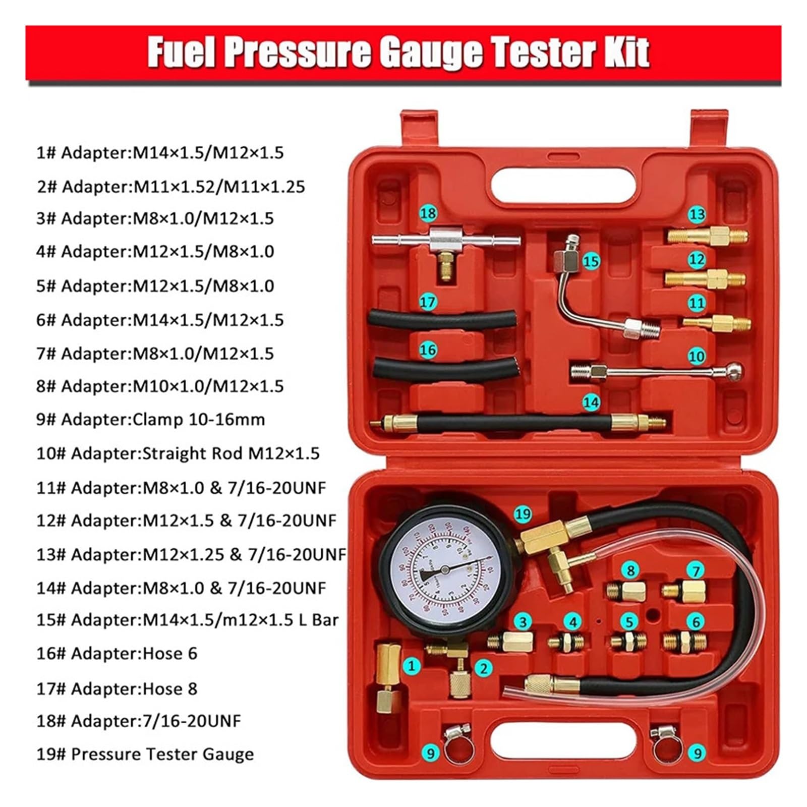 Kit de comprobador de presión de inyector de Combustible TU-114, compresión del Motor de 0 a 140 PSI, Herramientas de presión de Aceite y Gas para automóviles y Motocicletas.