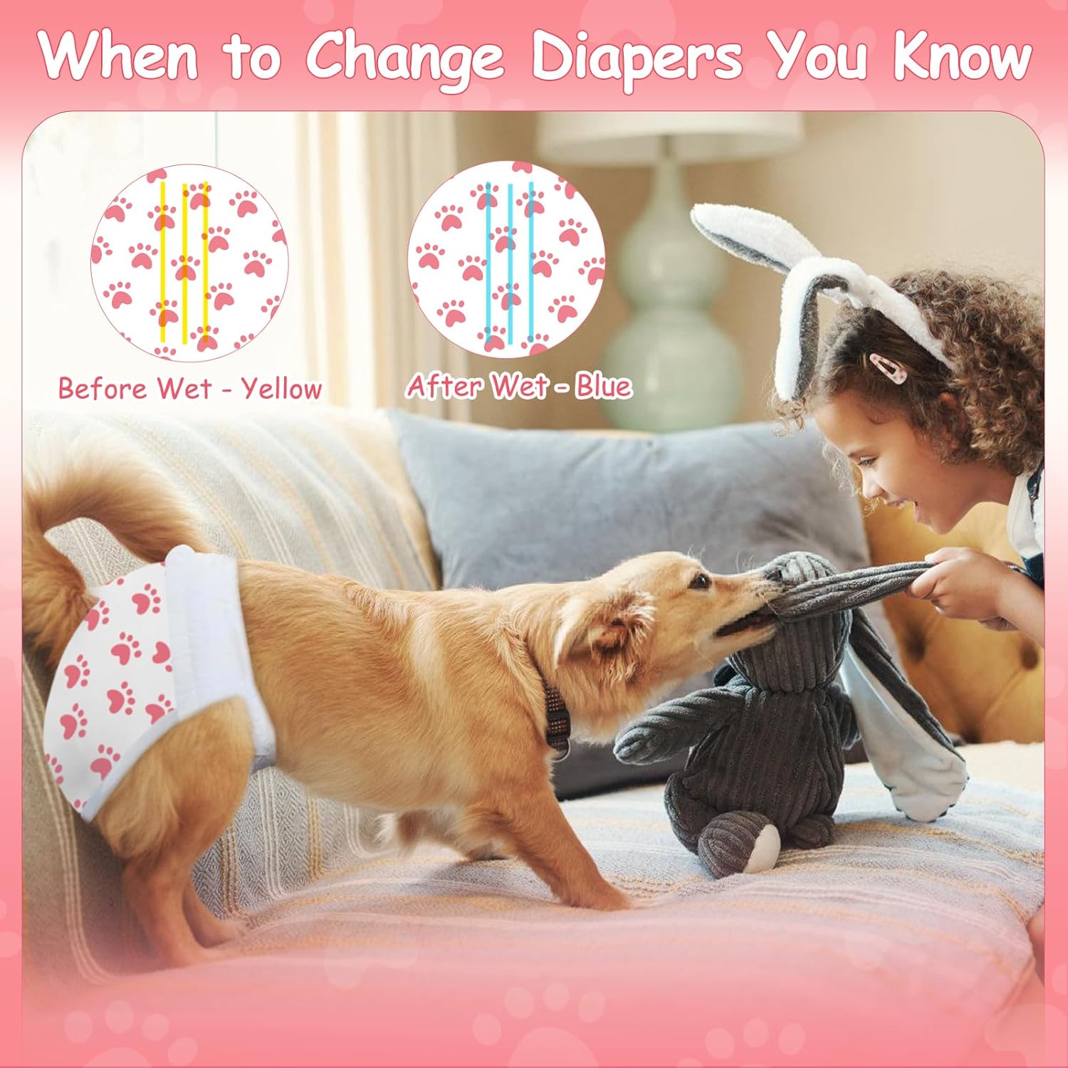 Ambreview Dog Diapers Female, Disposable Doggie Diapers for Female Dog with Stretchy Waist Full Wrap, Super Absorbent Diaper for Heat, Elderly Urinary Incontinence,Puppy Excitable Urination(30XL)