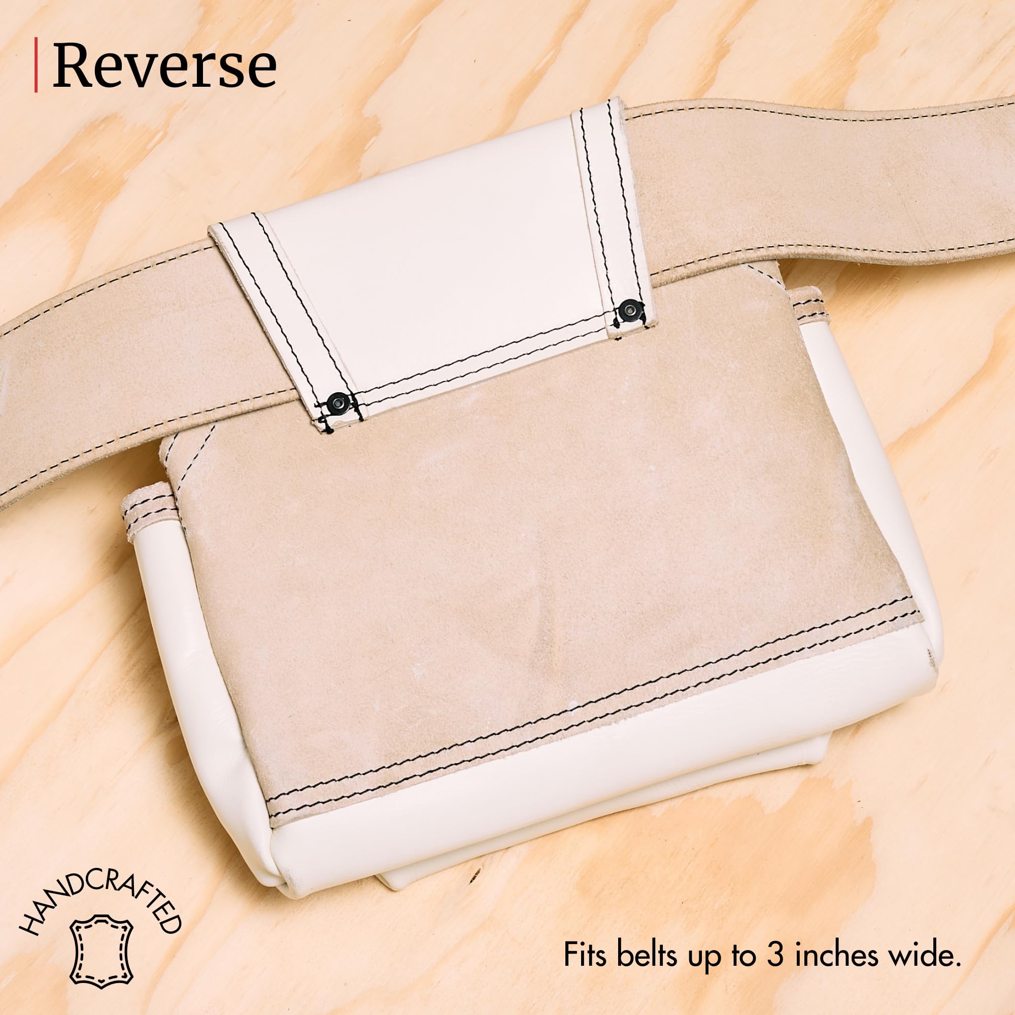 FESA Accesorio de piel para uñas, bolsa de herramientas de cuero de grano superior pesado con 2 bolsillos grandes para clavos y tornillos, bolsa de cierre para cinturones de hasta 3 pulgadas, hecha a