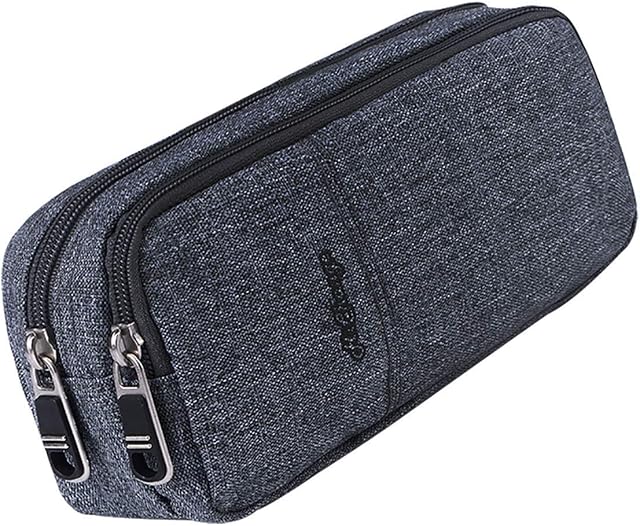 Large Pencil Case Office Supplies - Durable Student Office Pen Holder Organizer Stationary Bag with Double Zippers Multi Big Capacity Compartments for Adults Girls Boys (Grey)