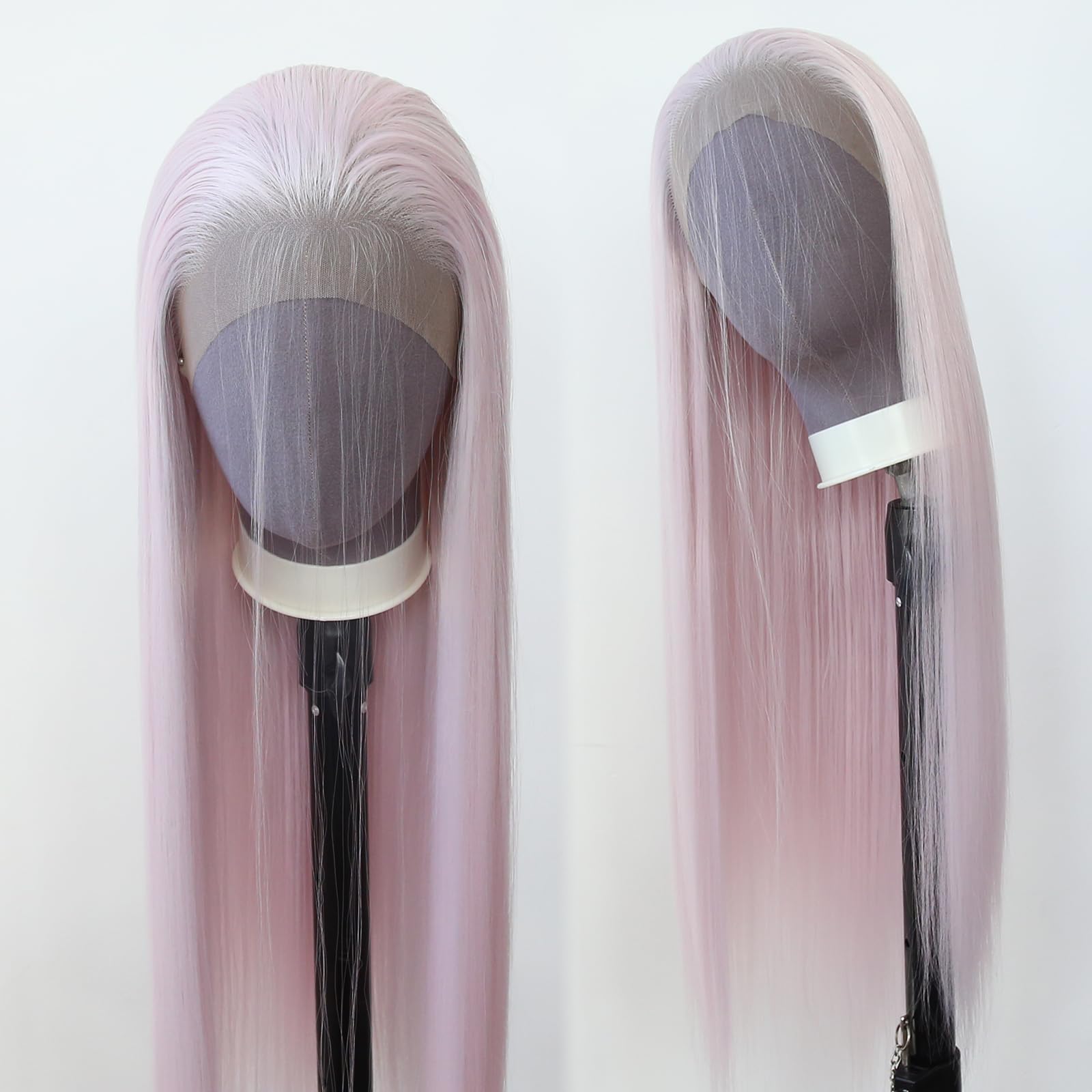 Zigzag Ice Pink Synthetic Lace Front Wigs - Long Straight Light Pink Lace Front Synthetic Wig - Pre Plucked with Natural Hairline - Heat Resistant