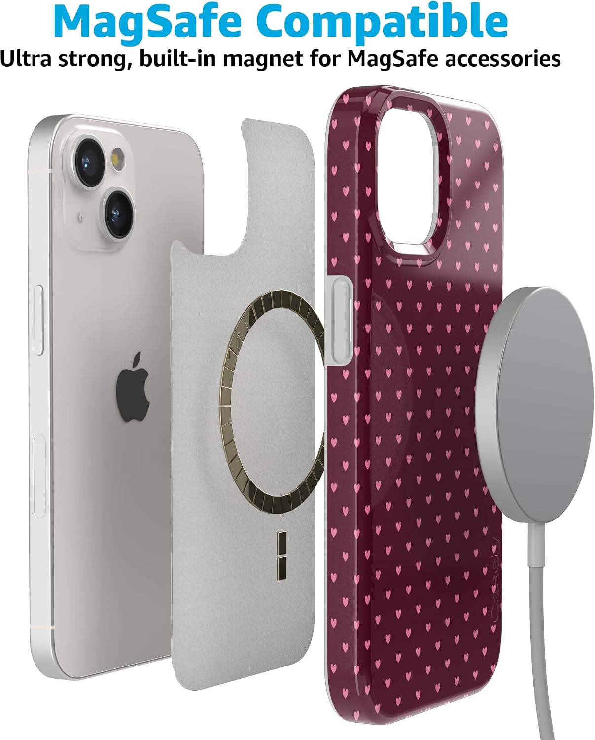 Casely iPhone 15 Plus Case | Heart Noir | Tiny Hearts | Compatible with MagSafe | Classic Ultra Slim Design