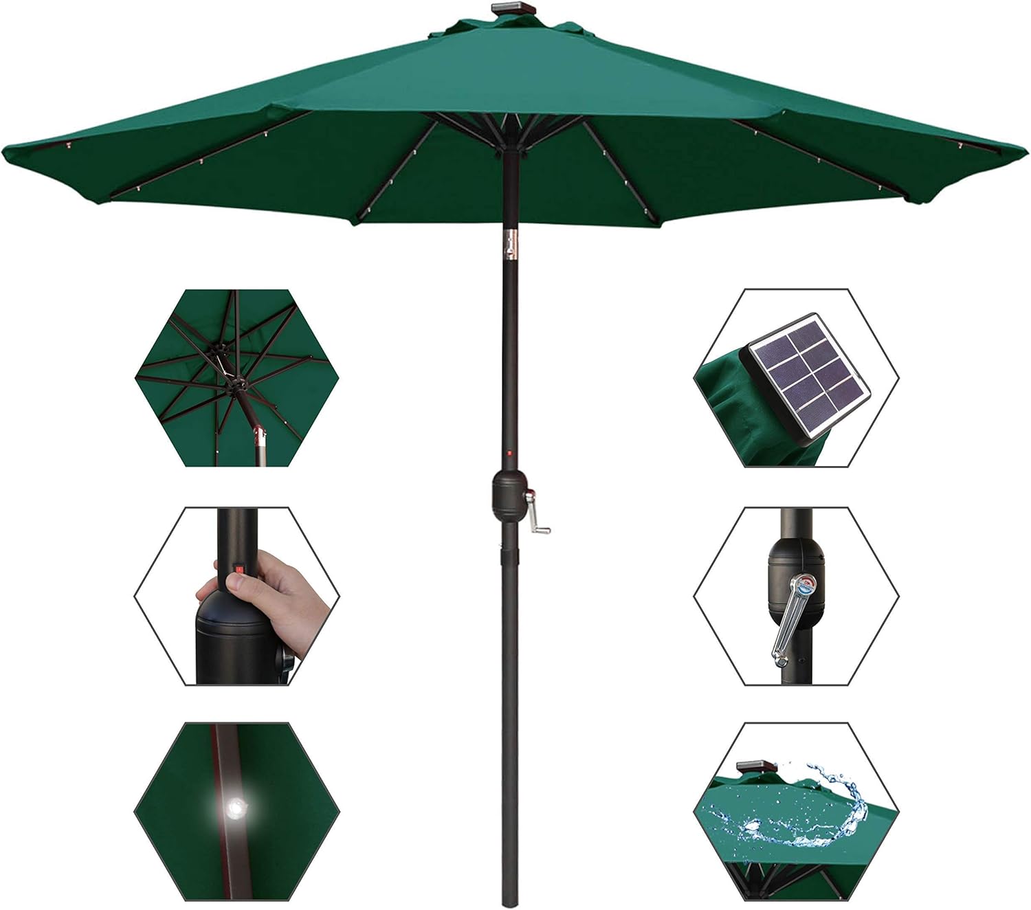 MASTERCANOPY 9ft Maket Patio Umbrella 9ft 32 LED Lighted Patio Umbrella (Forest Green)
