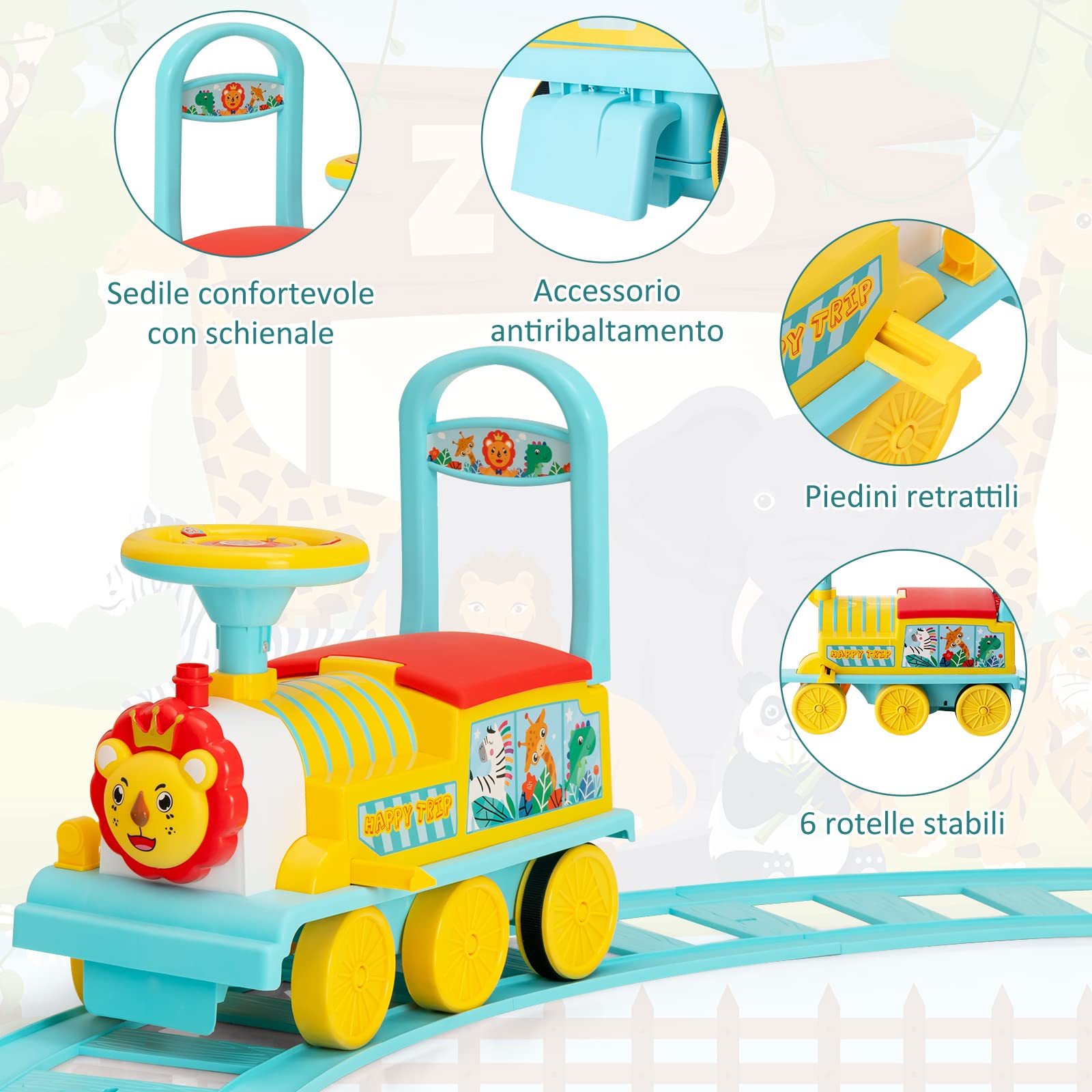 GYMAX Treno Elettrico per Bambini, Trenino Giocattolo con Set di Rotaie da 16 Pezzi, Luce, Musica, Fischio del Treno e Spazio di Archiviazione, per Bambini da 3 Anni, Carico Massimo 25 kg (Blu)